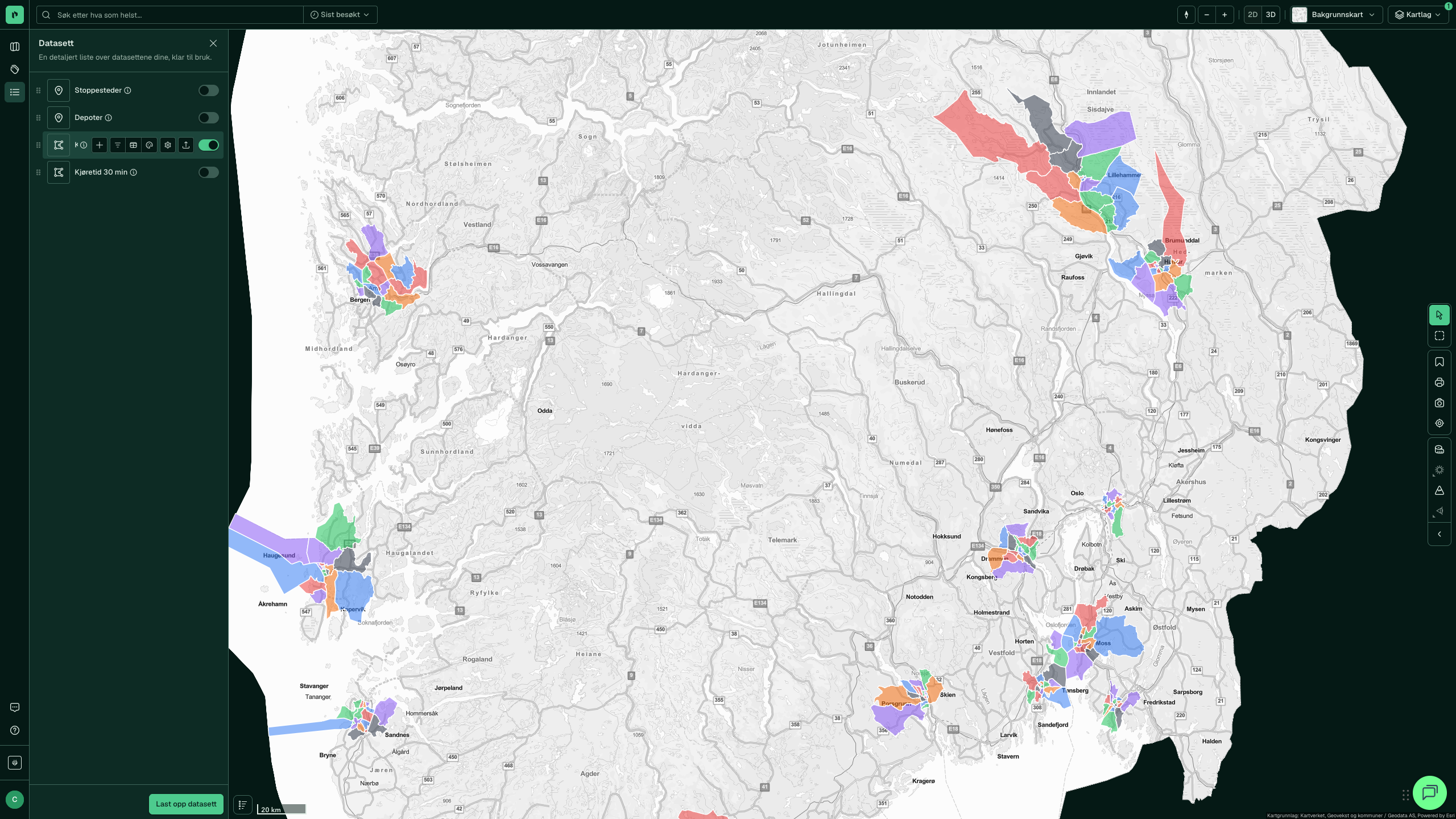 Aktivt datasett med verktøyraden for handlinger