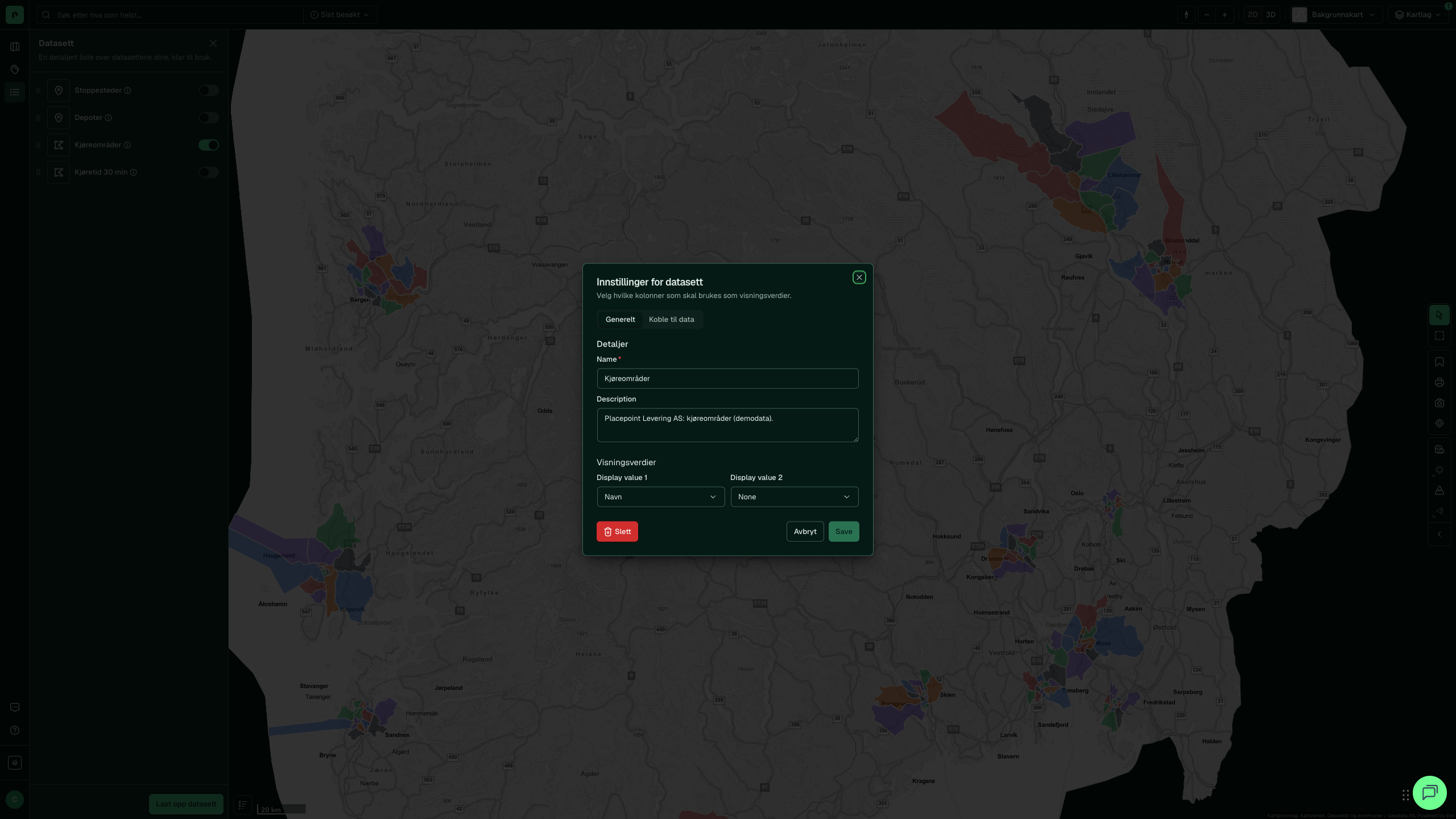 Innstillinger for et datasett