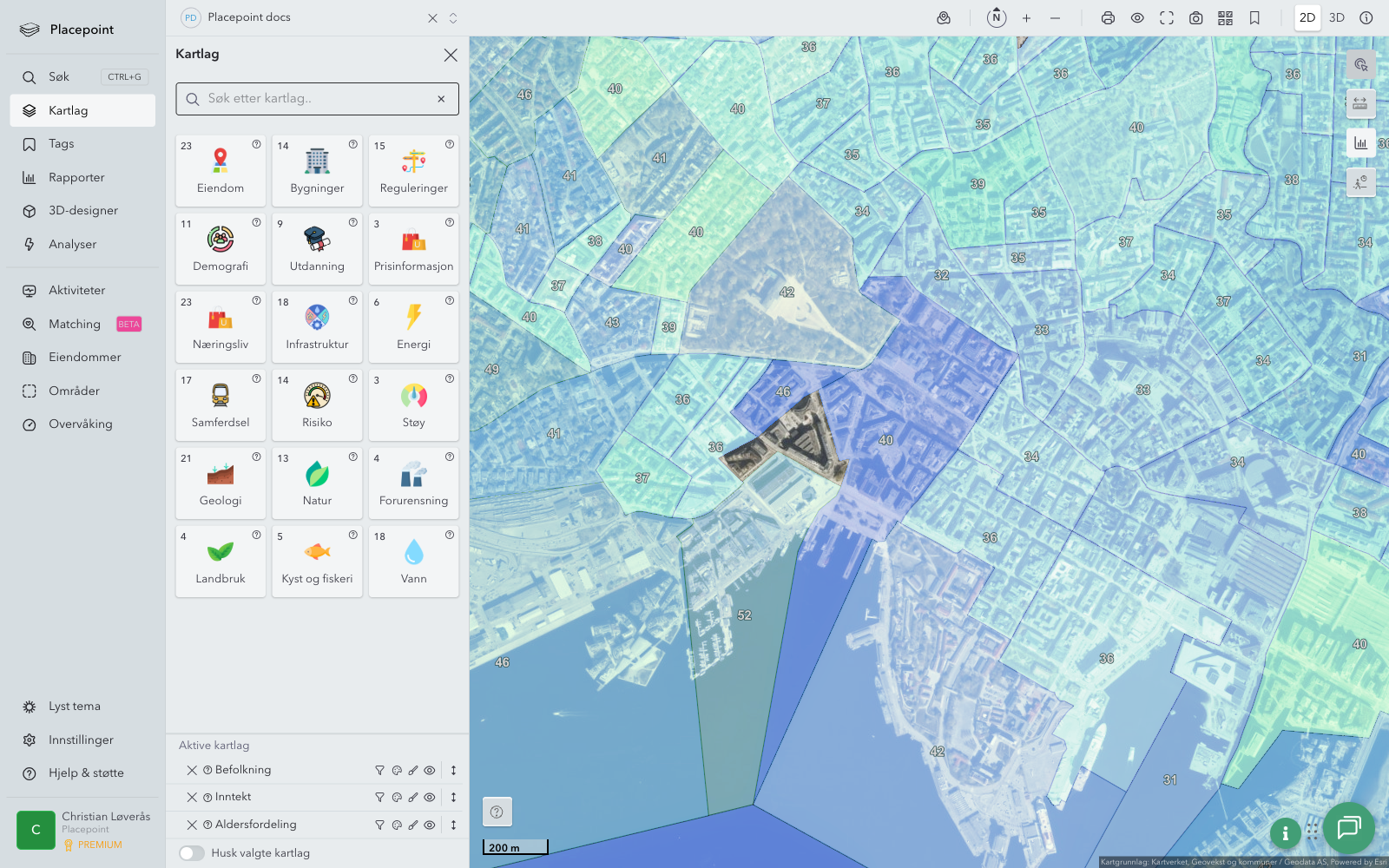 Kartlag: Befolkning + Inntekt + Aldersfordeling aktivert
