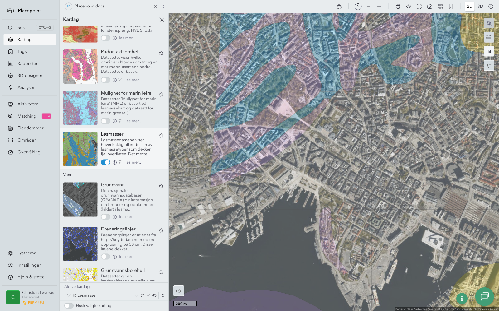 Kartlag Geologi - Løsmasser aktivert