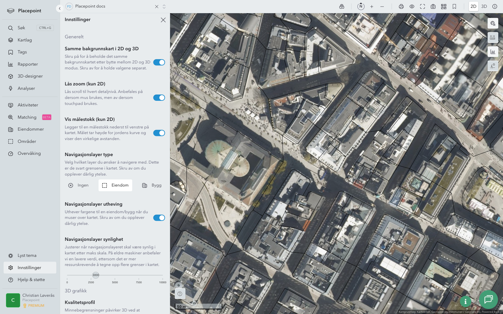 Innstillinger-panelet