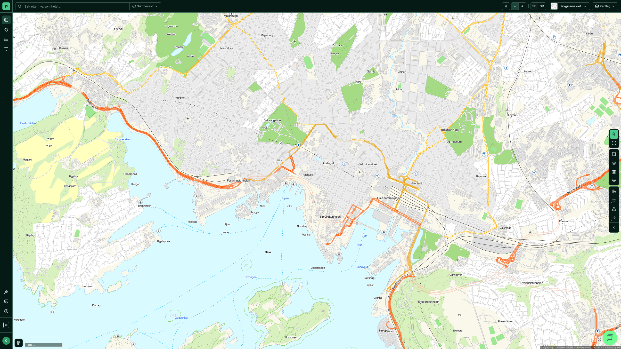 Placepoint Fusion kartgrensesnitt over Oslo sentrum
