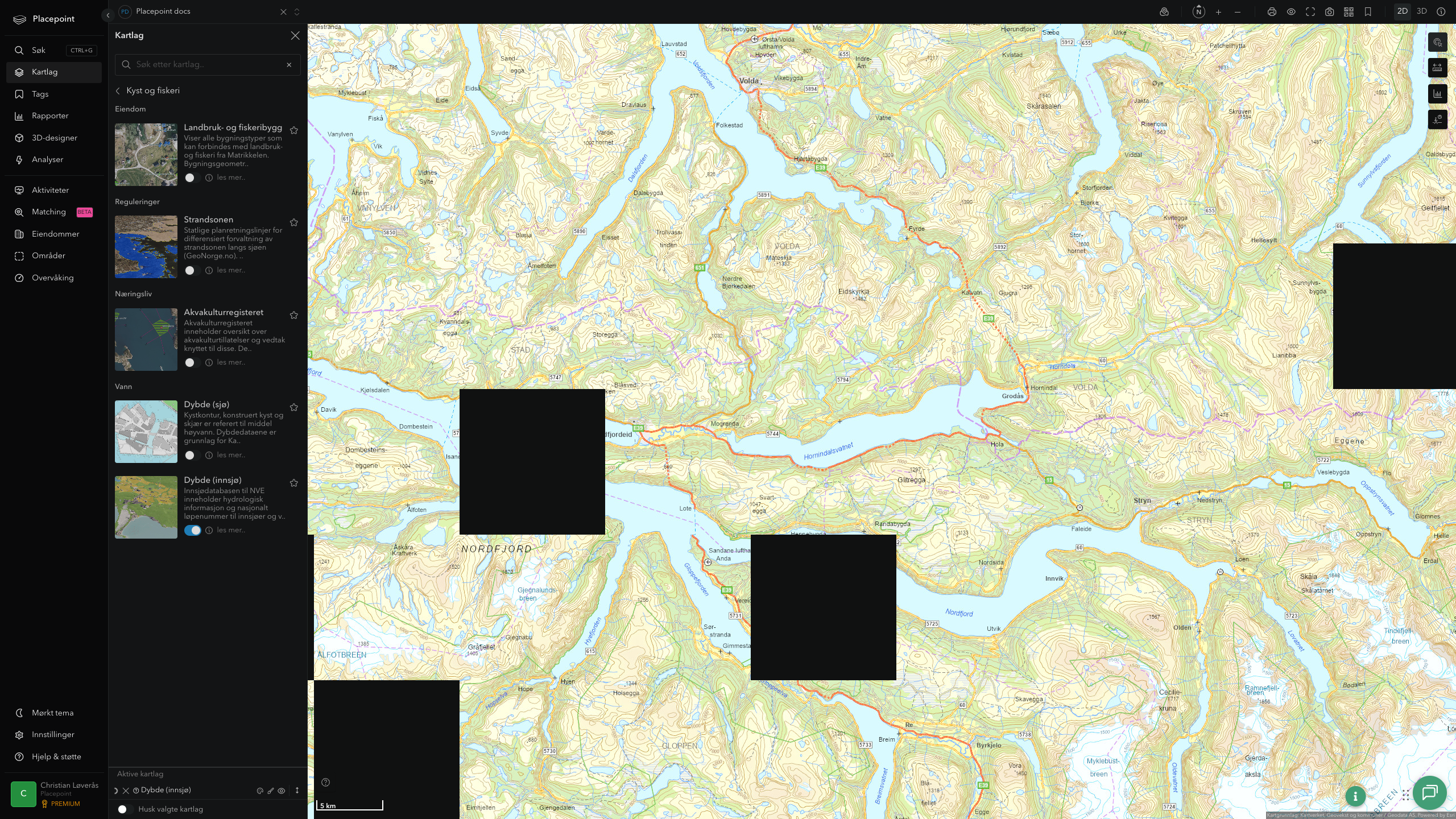 Dybde (innsjø) i Placepoint