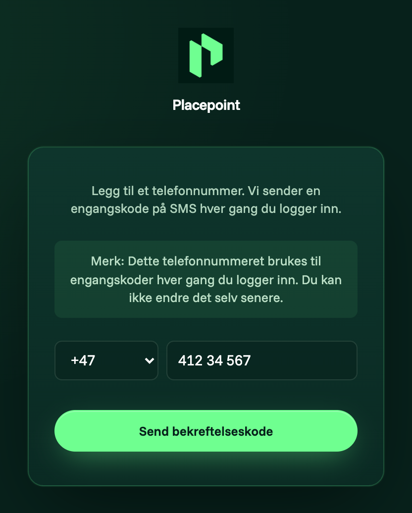 Førstegangs registrering av telefonnummer for tofaktor