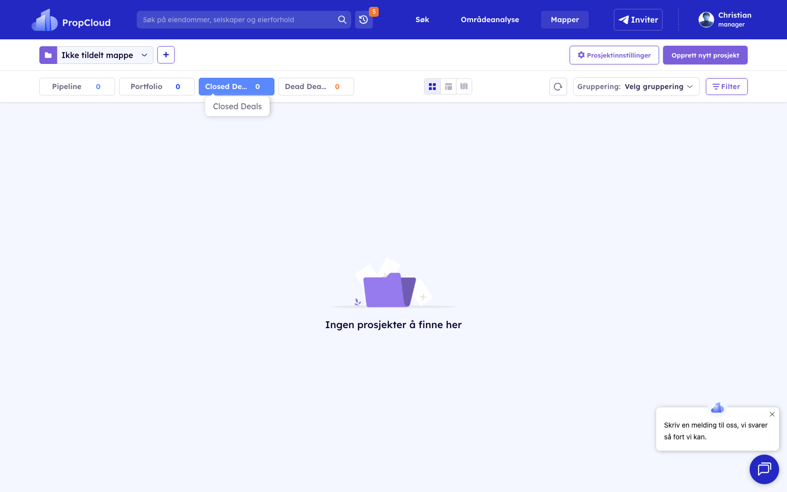 Closed Deals-fanen aktiv