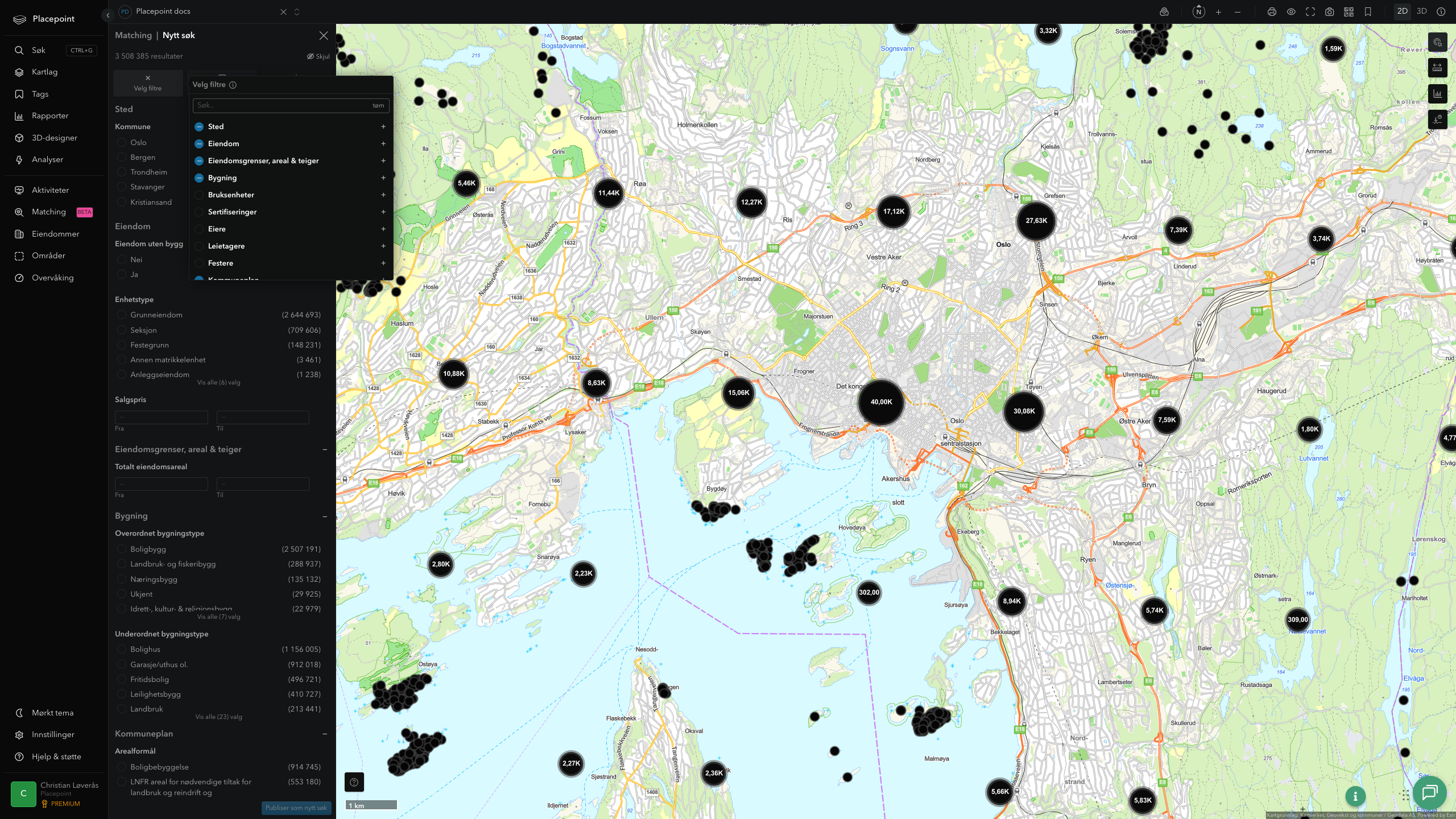 Filterpanelet åpent - velg filtre fra kategoriene