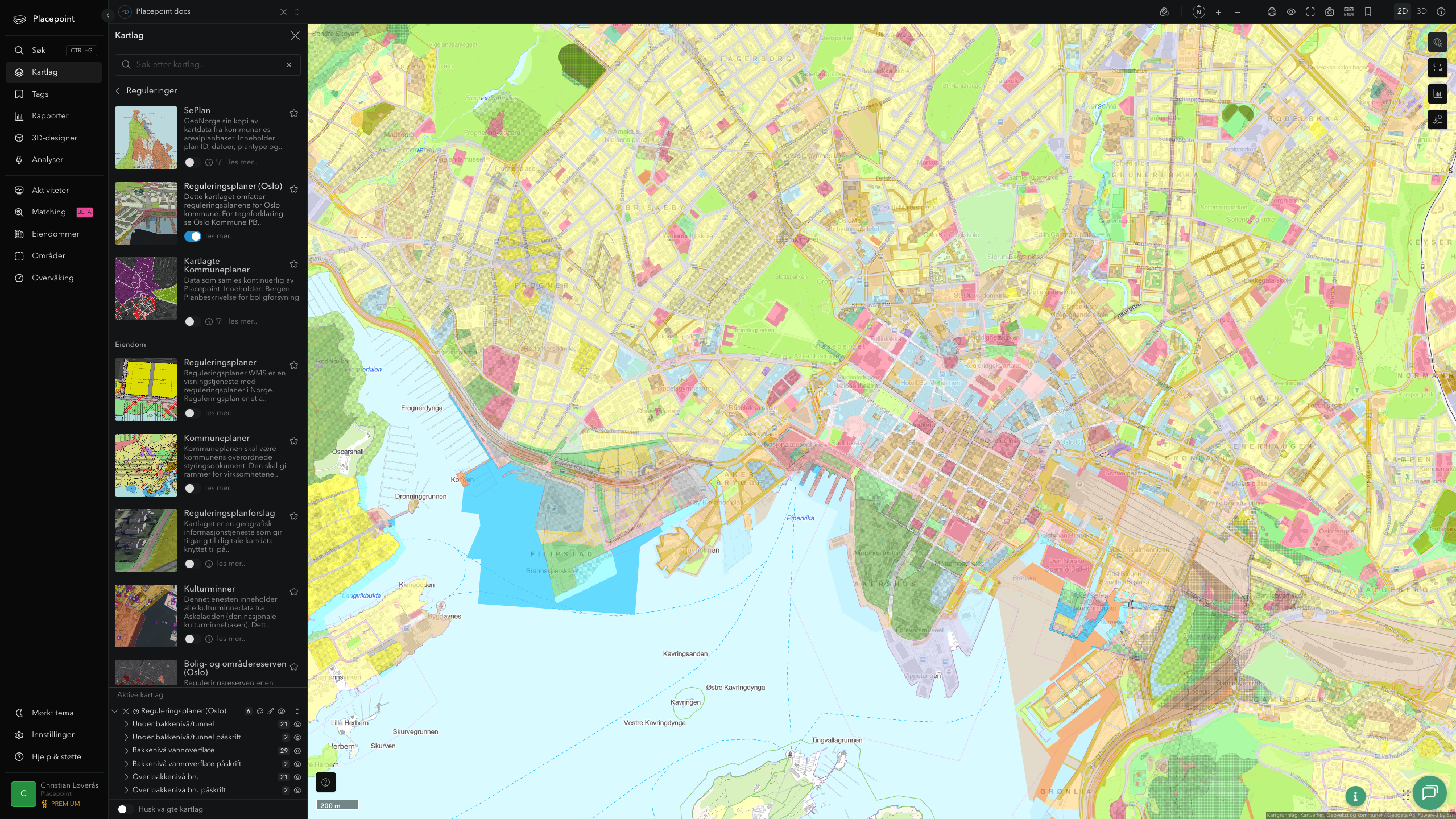 Kartlag Reguleringer - Reguleringsplaner (Oslo) aktivert
