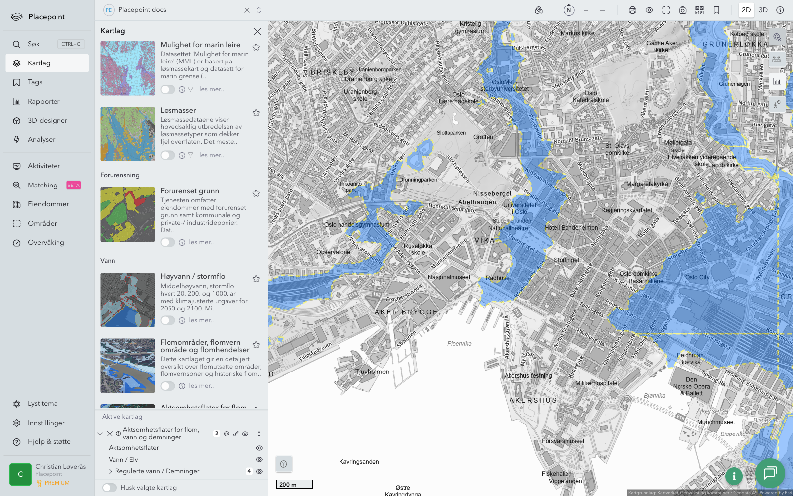 Aktsomhetsflater for flom, vann og demninger