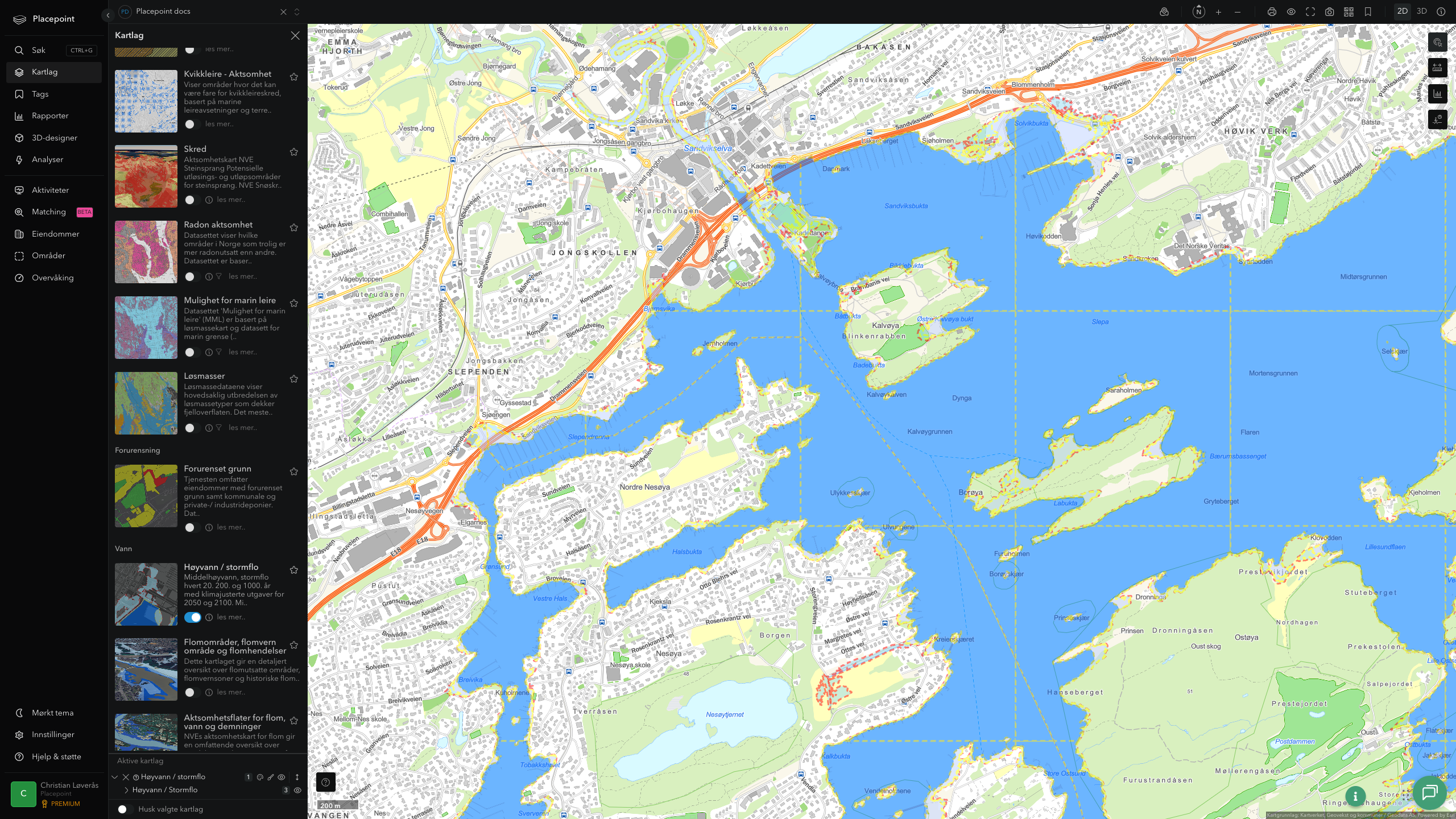 Høyvann / stormflo i Placepoint