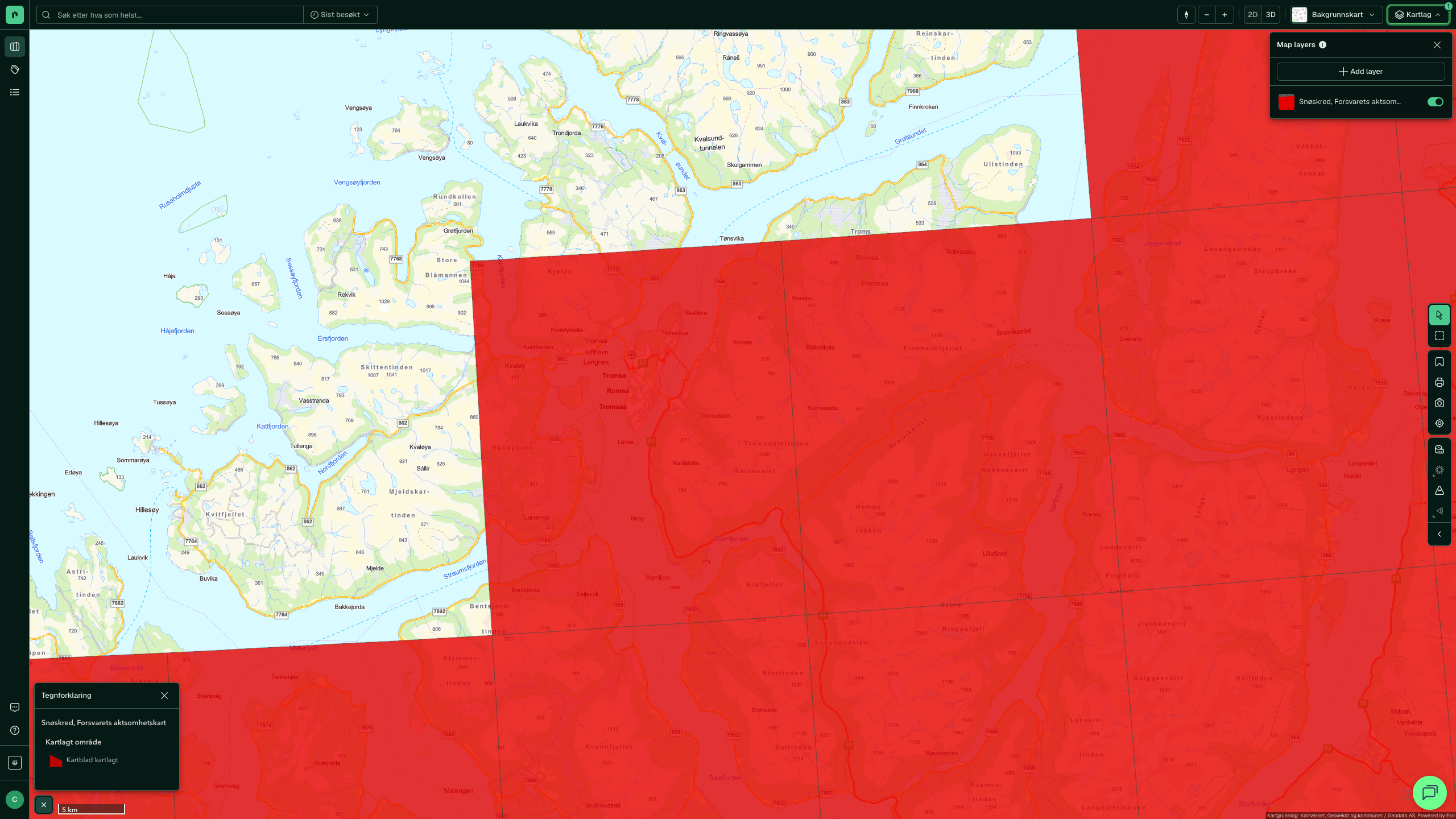 Snøskred, Forsvarets aktsomhetskart