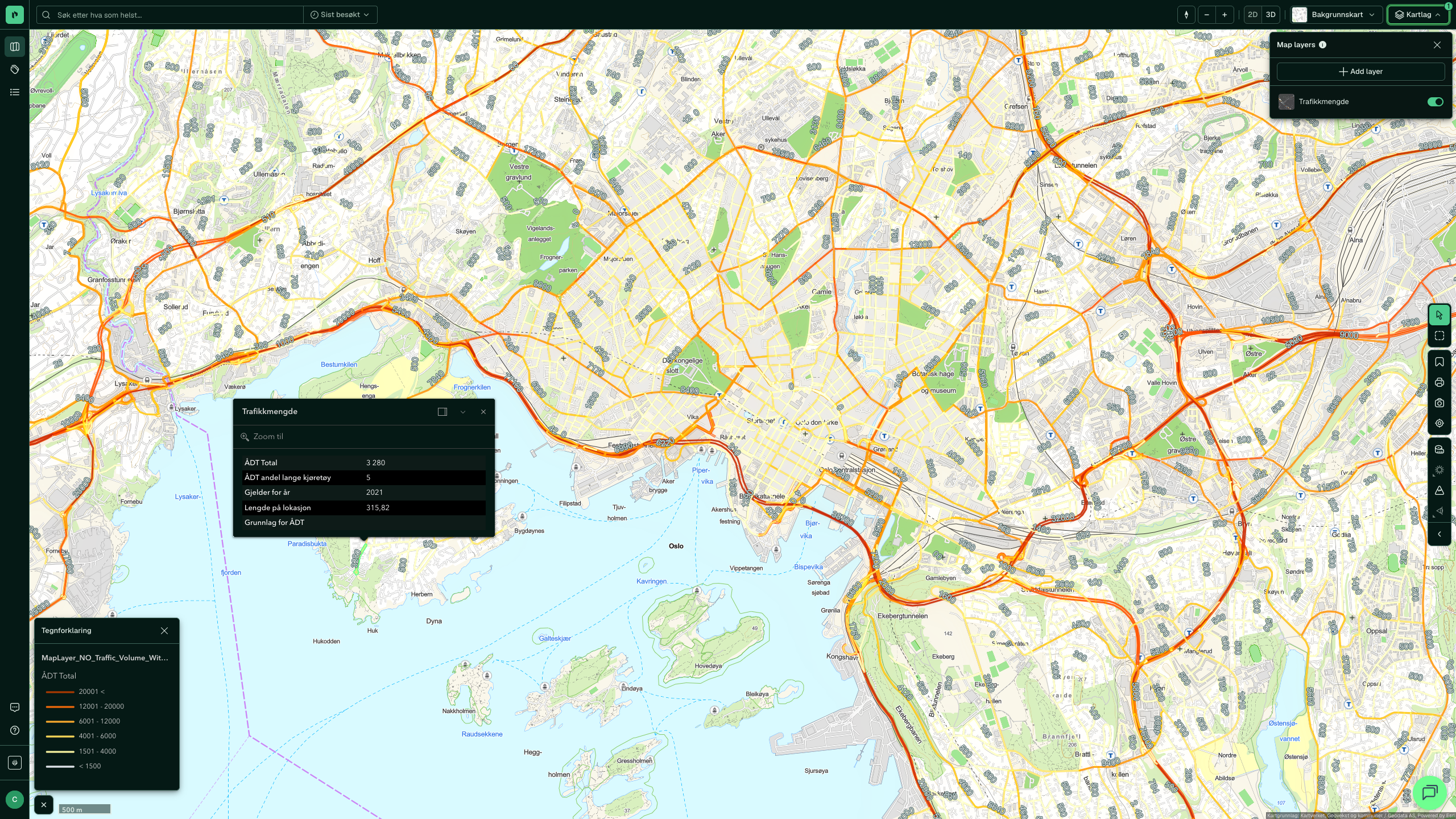 Trafikkmengde: klikk i kartet