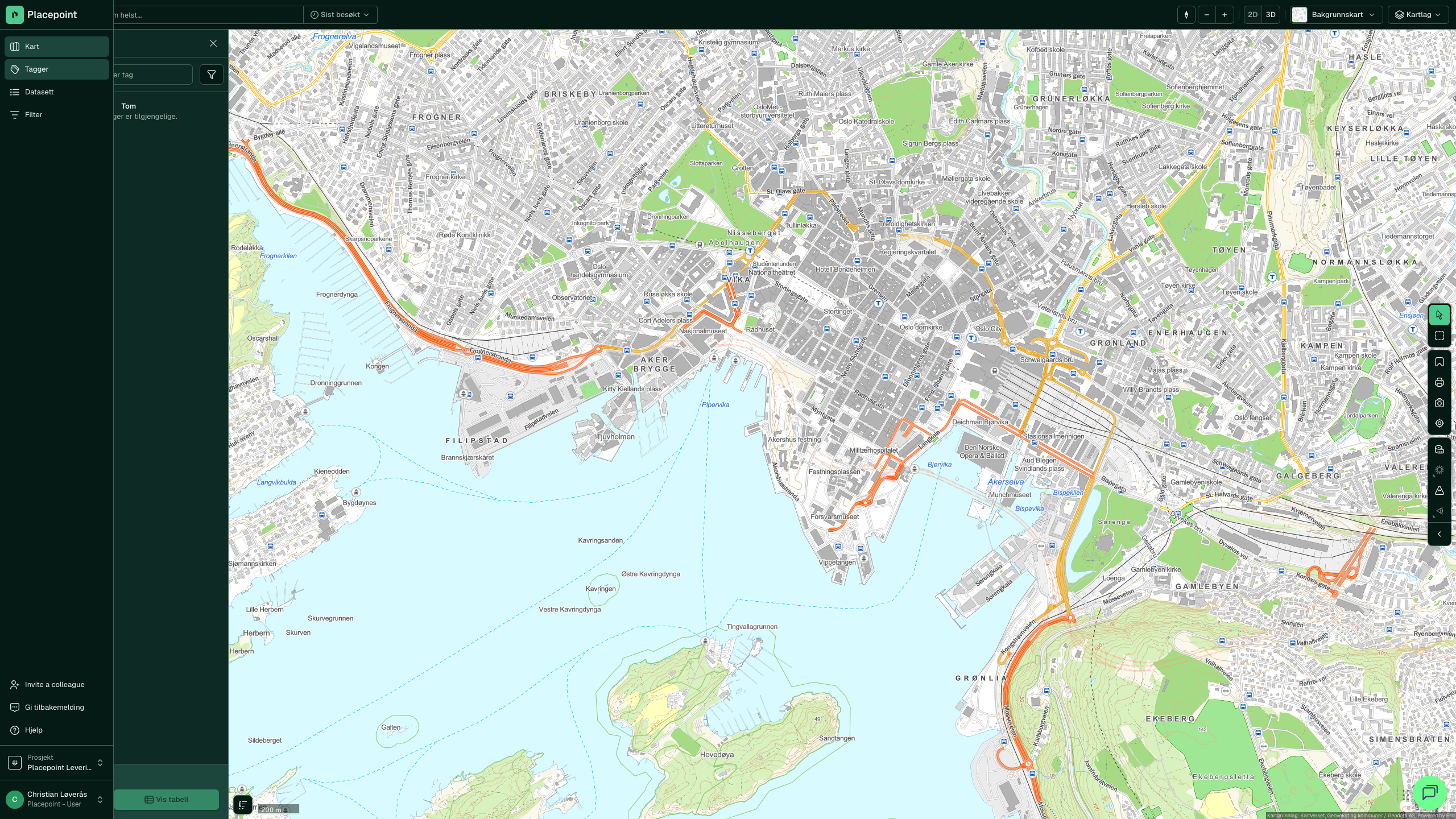 Tagger-panelet med taggede eiendommer