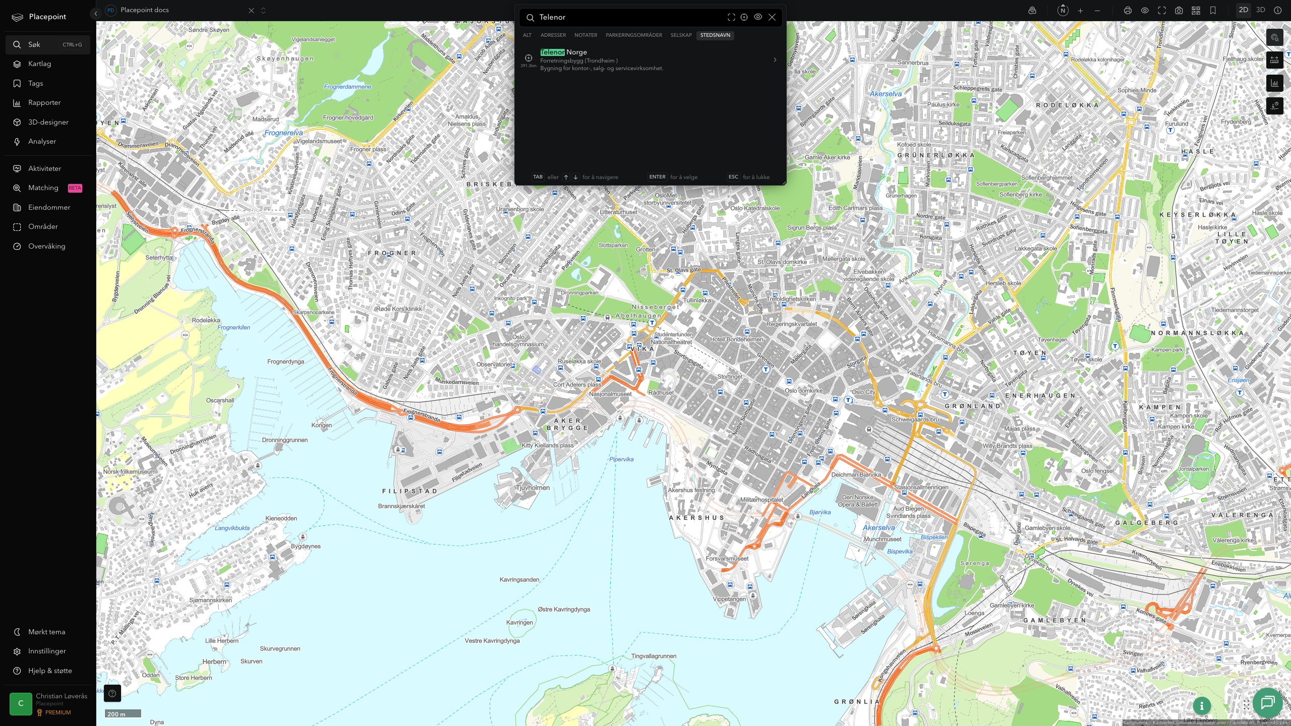 Søkeresultater – stedsnavn (Telenor)