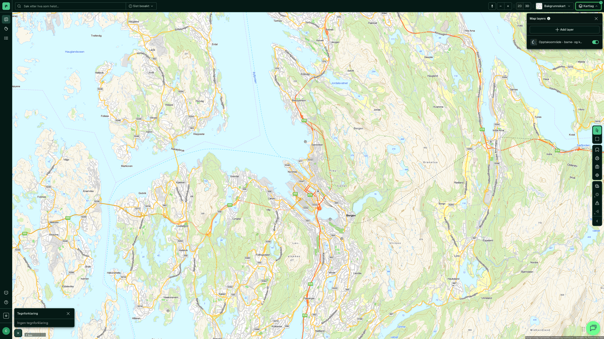 Opptaksområde - barne- og kombinerteskoler (Bergen)
