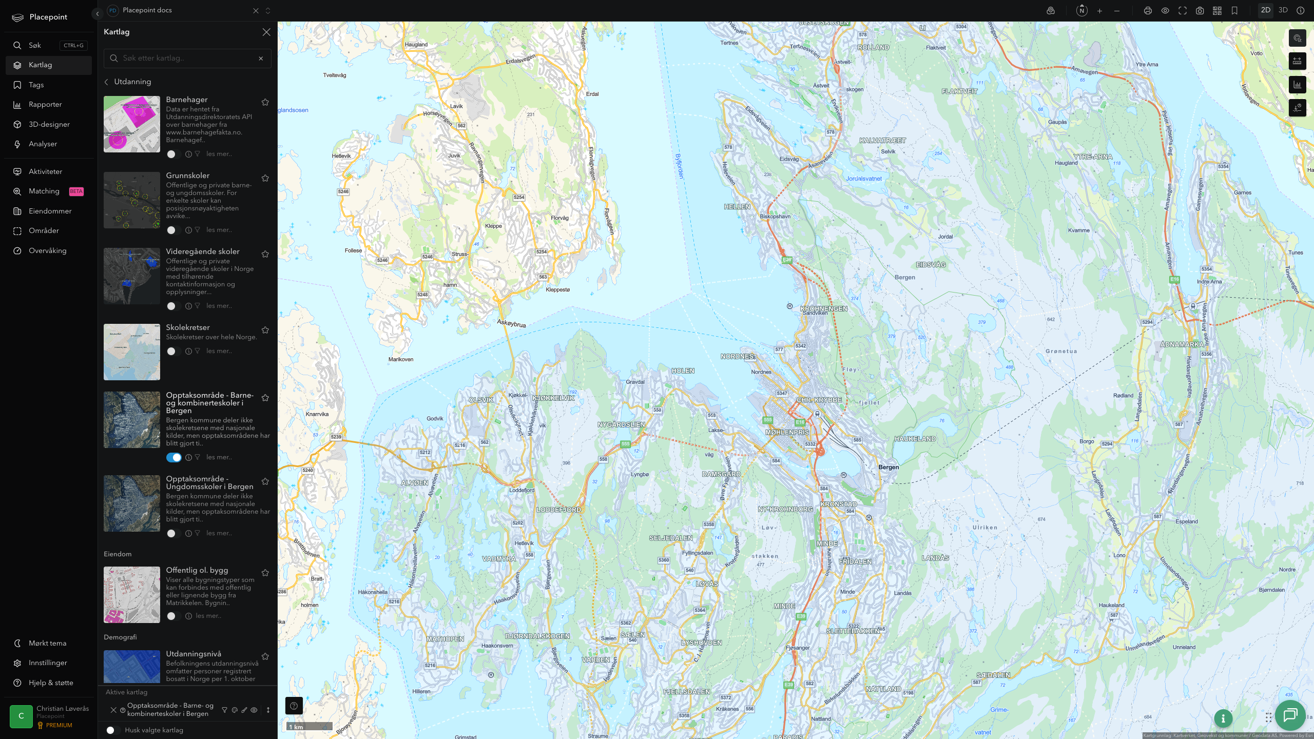 Opptaksområde - barne- og kombinerteskoler i Bergen