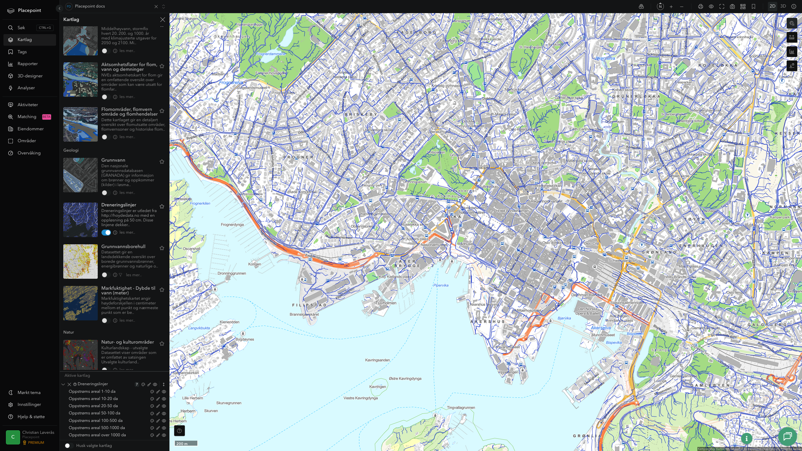 Dreneringslinjer i Placepoint