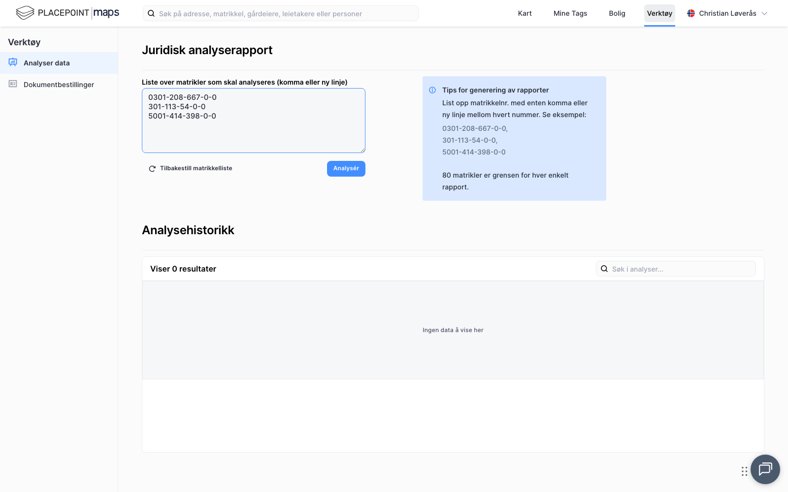 Analyser data med tre matrikler fylt inn