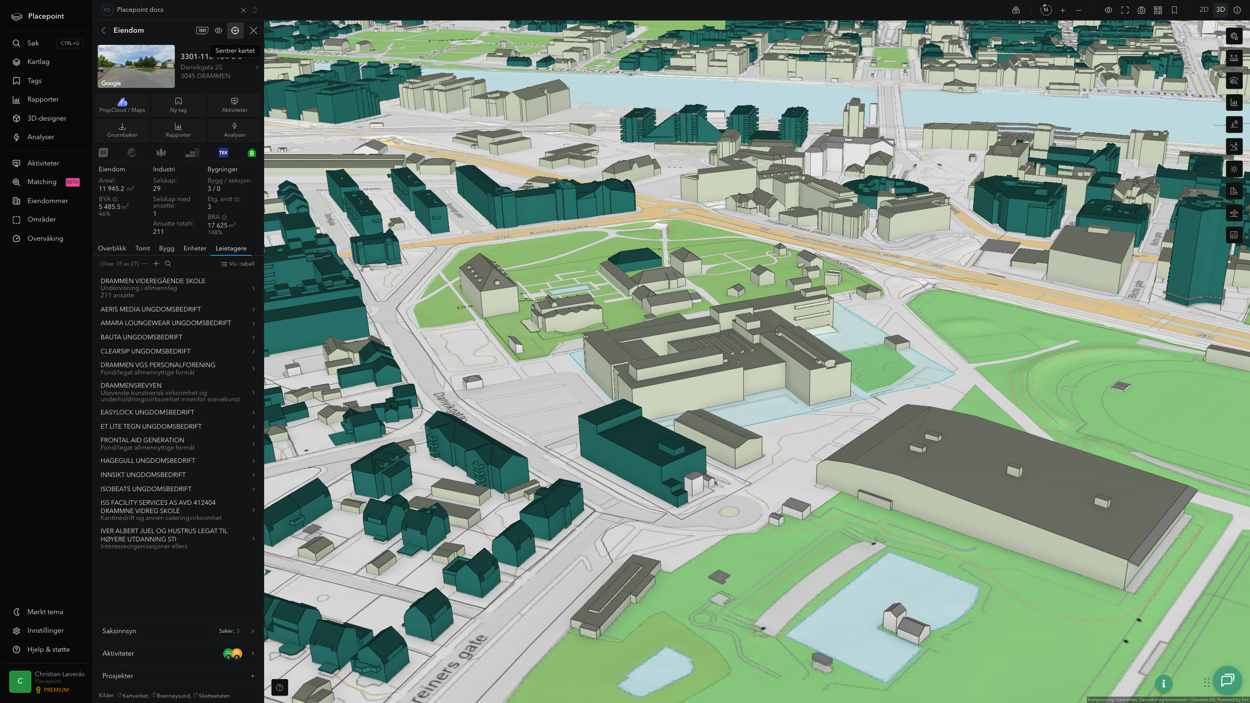 Et av fylkeskommunens bygg i 3D