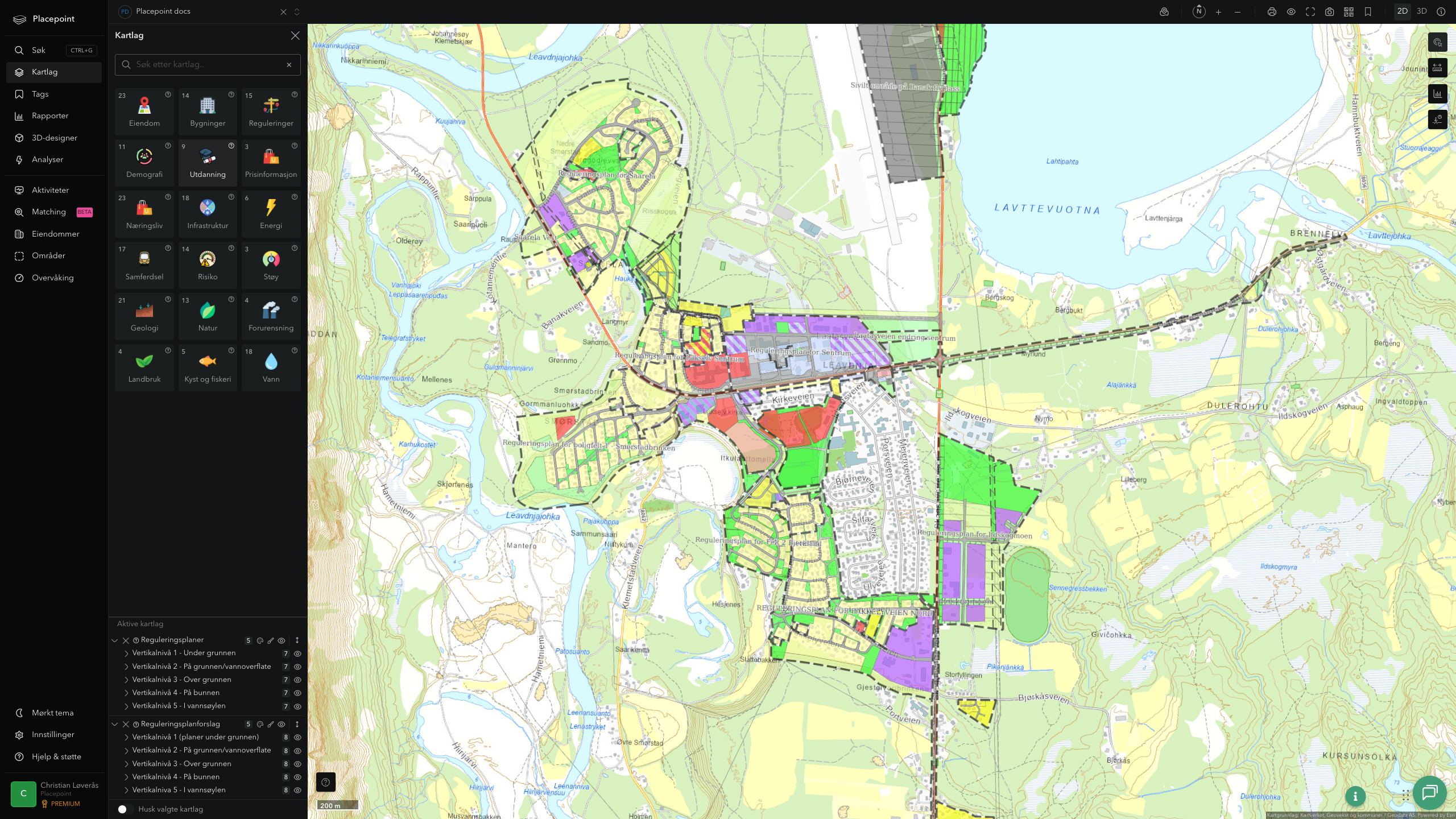 Reguleringsplaner rundt en eiendom eid av Finnmark fylkeskommune