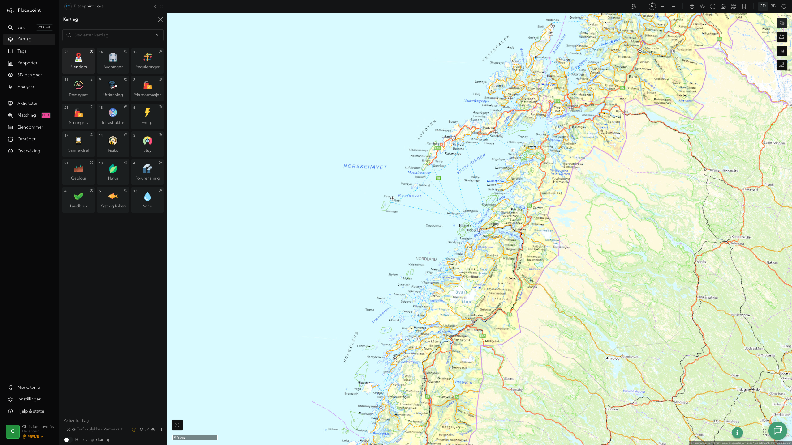 Nordland - trafikkulykker (varmekart)