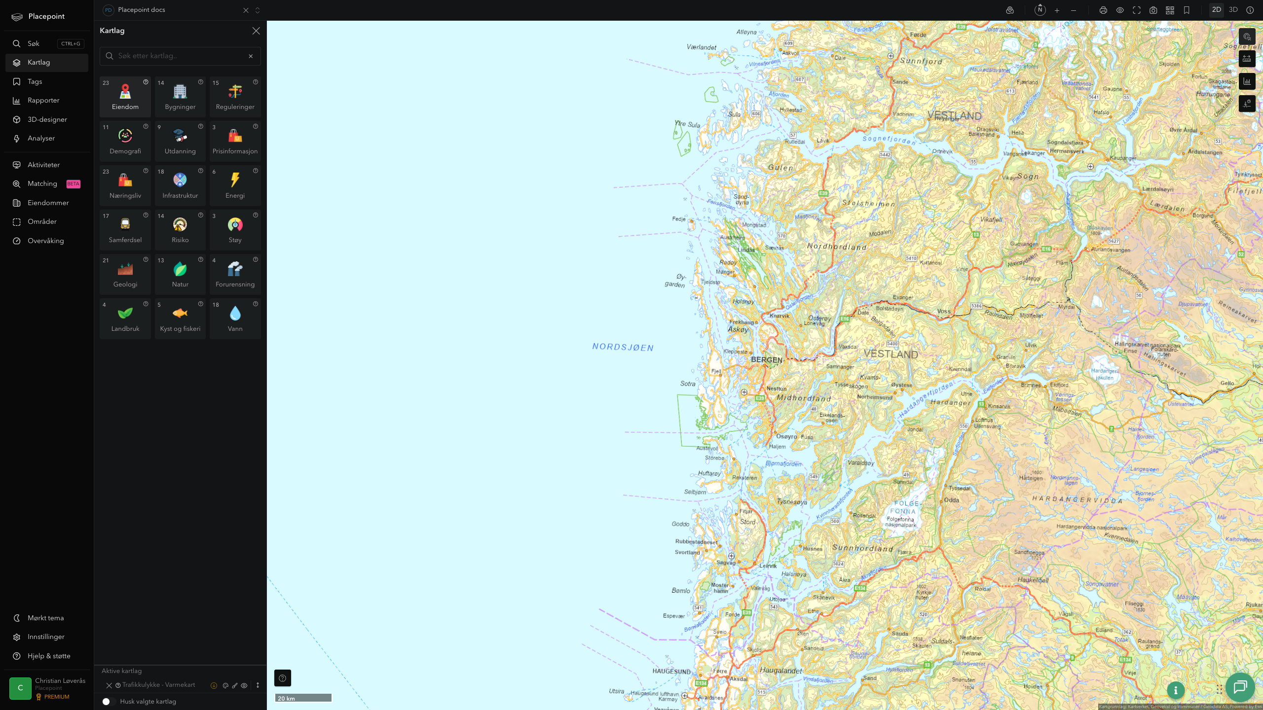 Vestland - trafikkulykker (varmekart)