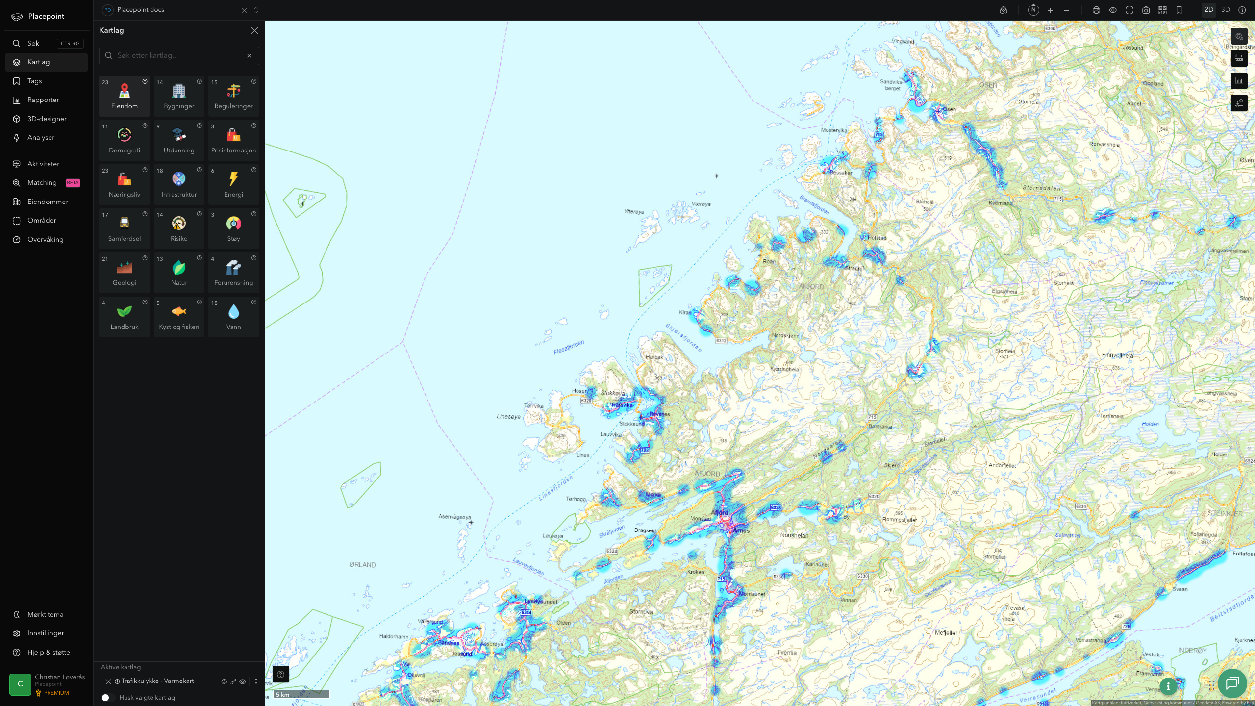 Åfjord - trafikkulykker (varmekart)