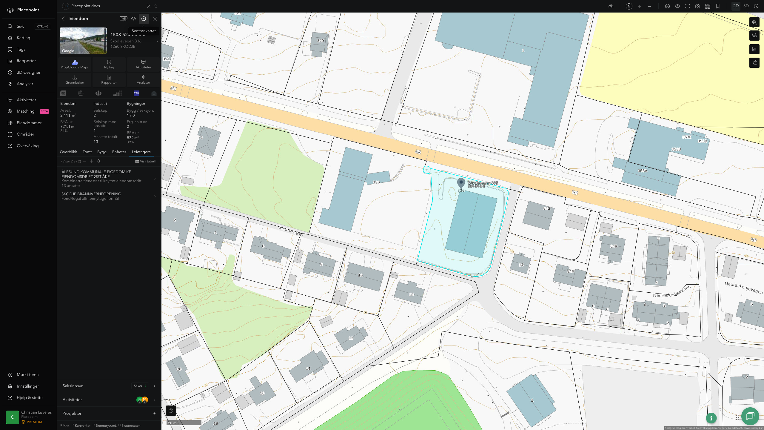 Eiendomspanel for en av Ålesund kommunes eiendommer