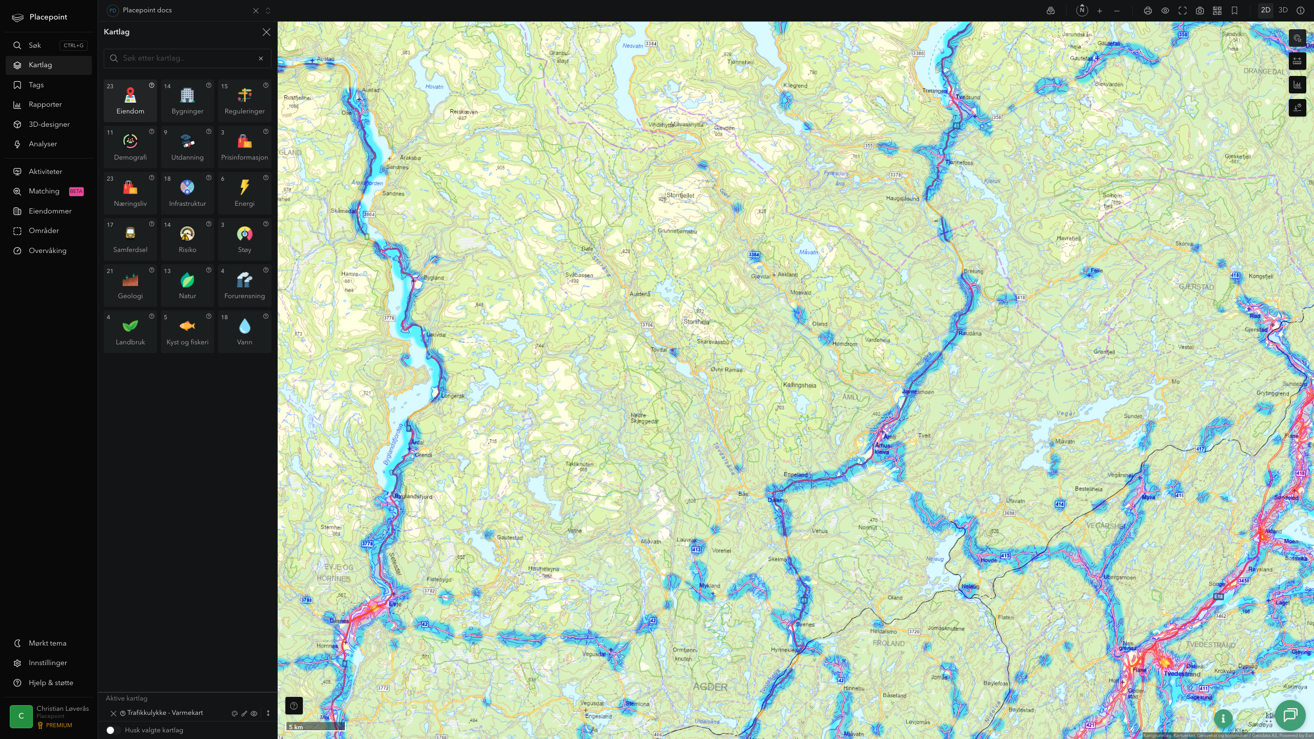 Åmli - trafikkulykker (varmekart)
