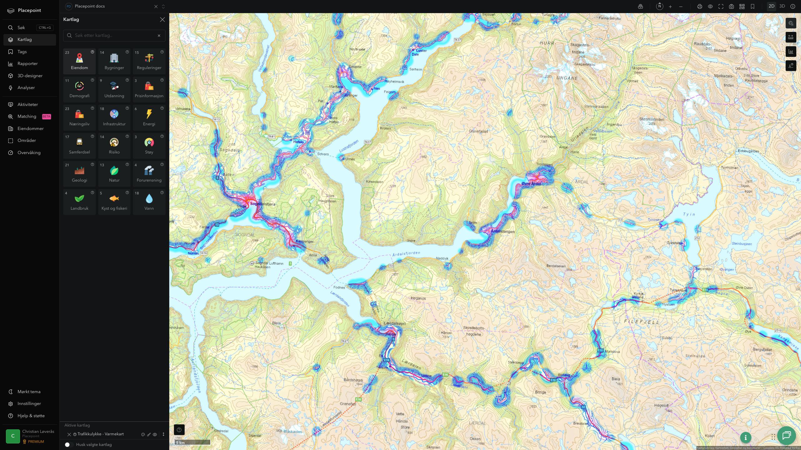 Årdal - trafikkulykker (varmekart)