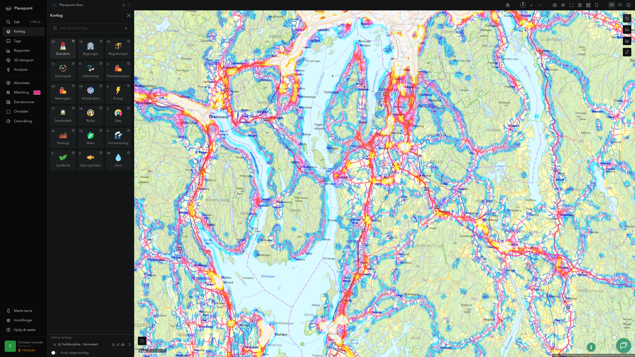 Ås - trafikkulykker (varmekart)