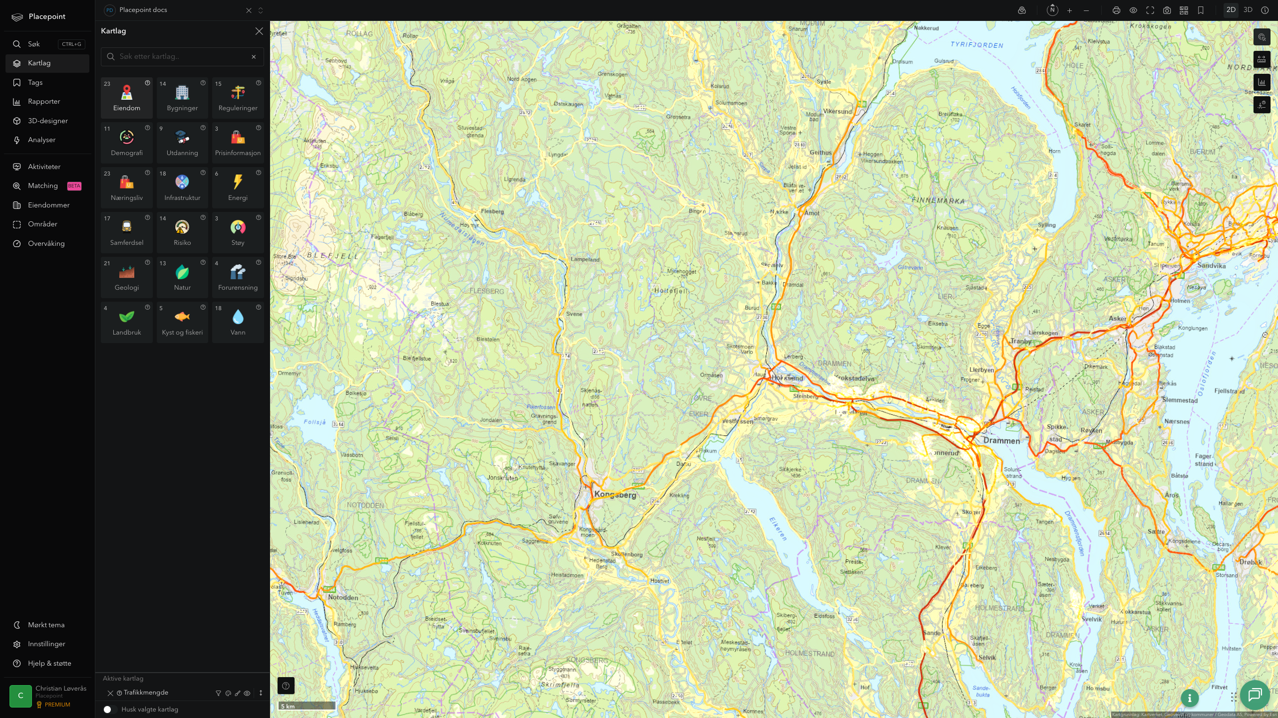Øvre Eiker - trafikkmengde (ÅDT)