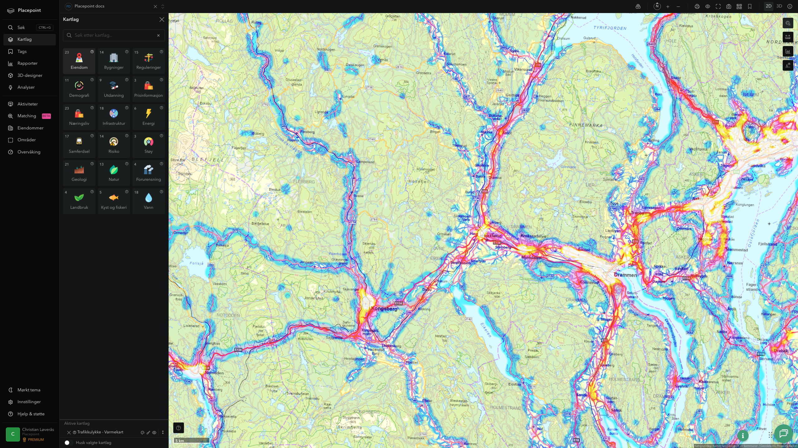 Øvre Eiker - trafikkulykker (varmekart)