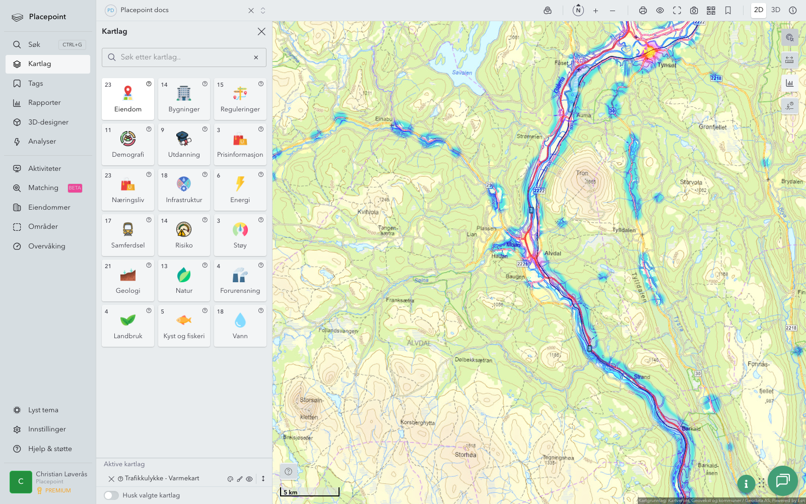 Alvdal - trafikkulykker (varmekart)