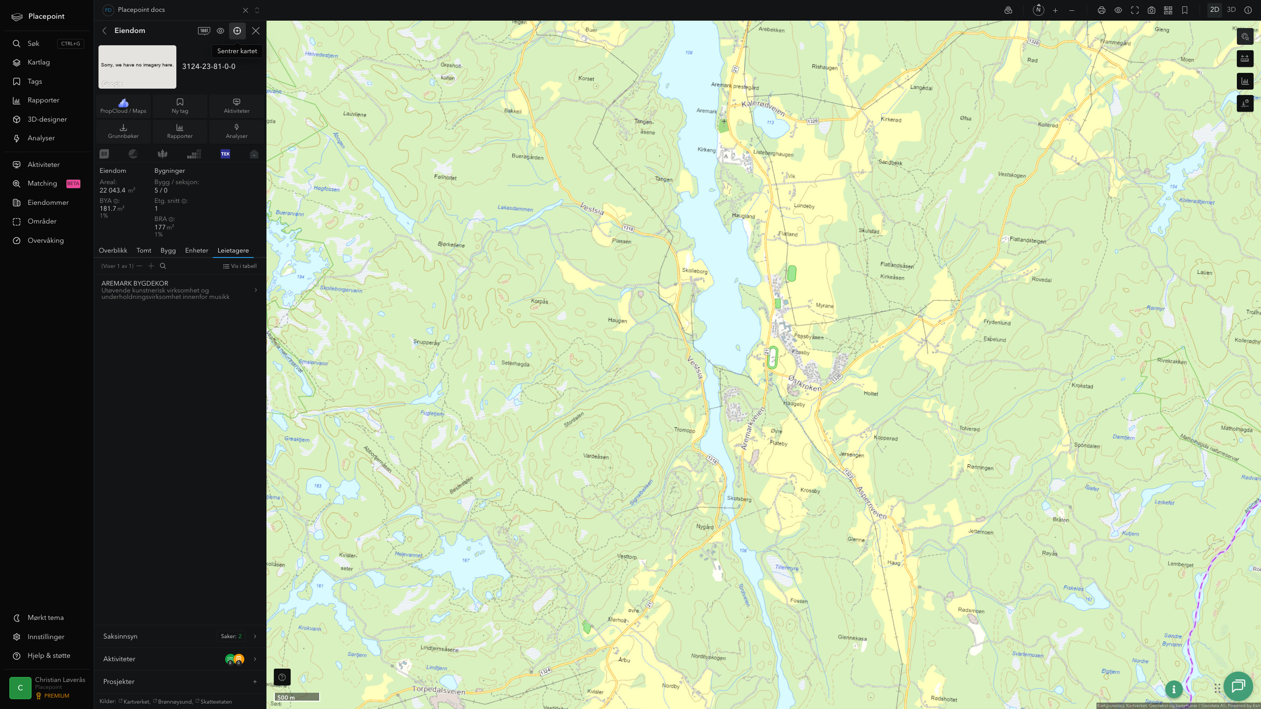 Eiendomspanel for en av Aremark kommunes eiendommer