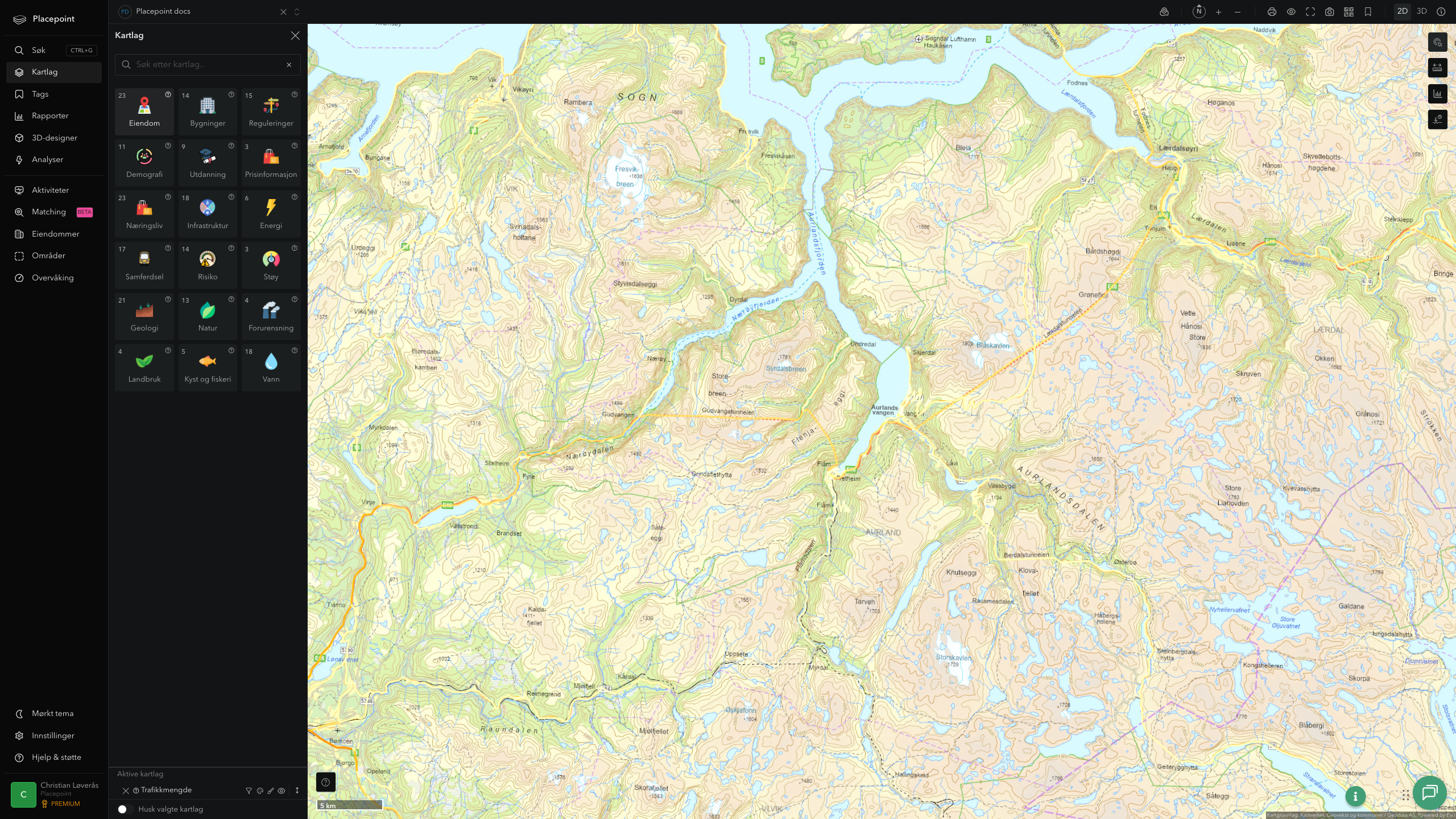 Aurland - trafikkmengde (ÅDT)