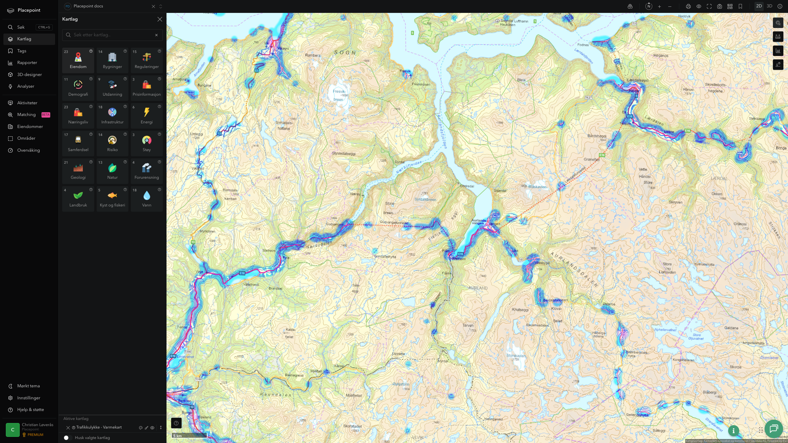 Aurland - trafikkulykker (varmekart)