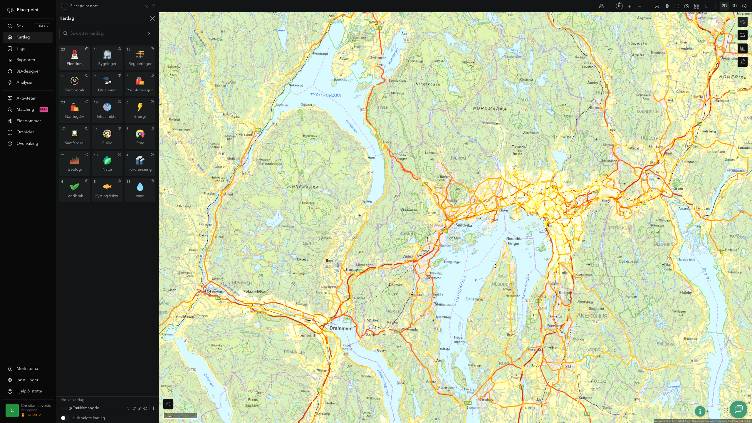 Bærum - trafikkmengde (ÅDT)