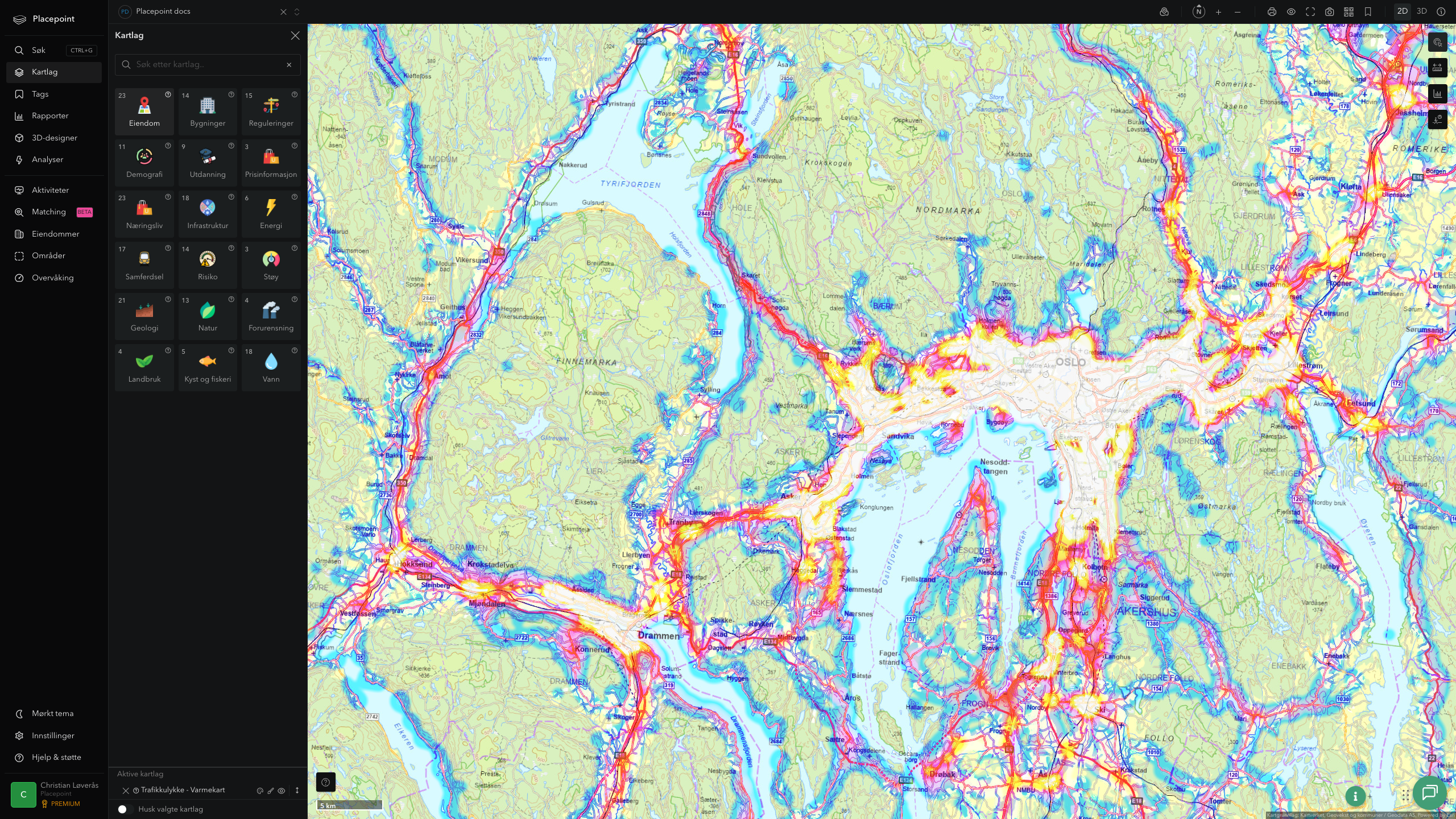 Bærum - trafikkulykker (varmekart)