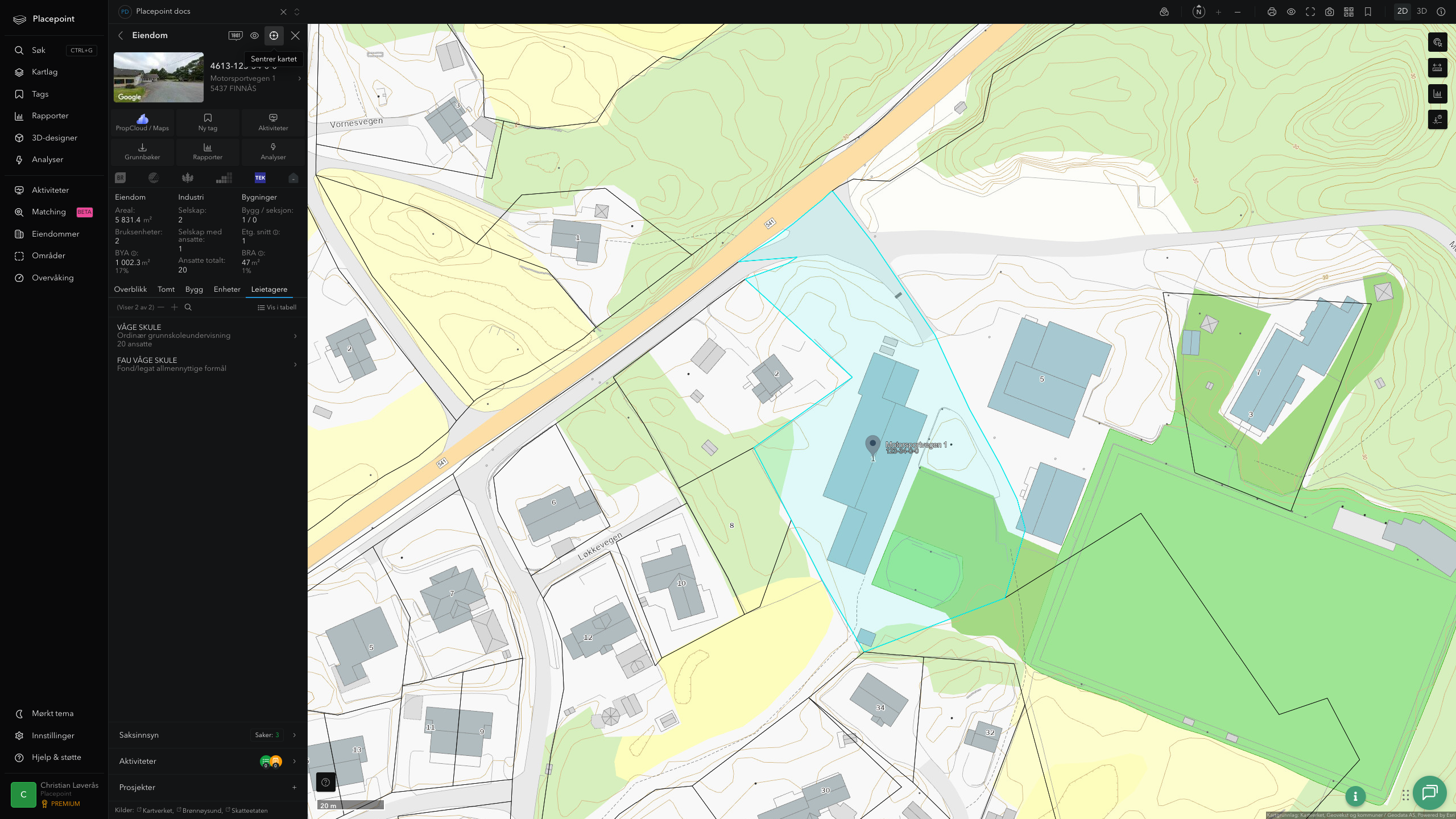 Eiendomspanel for en av Bømlo kommunes eiendommer