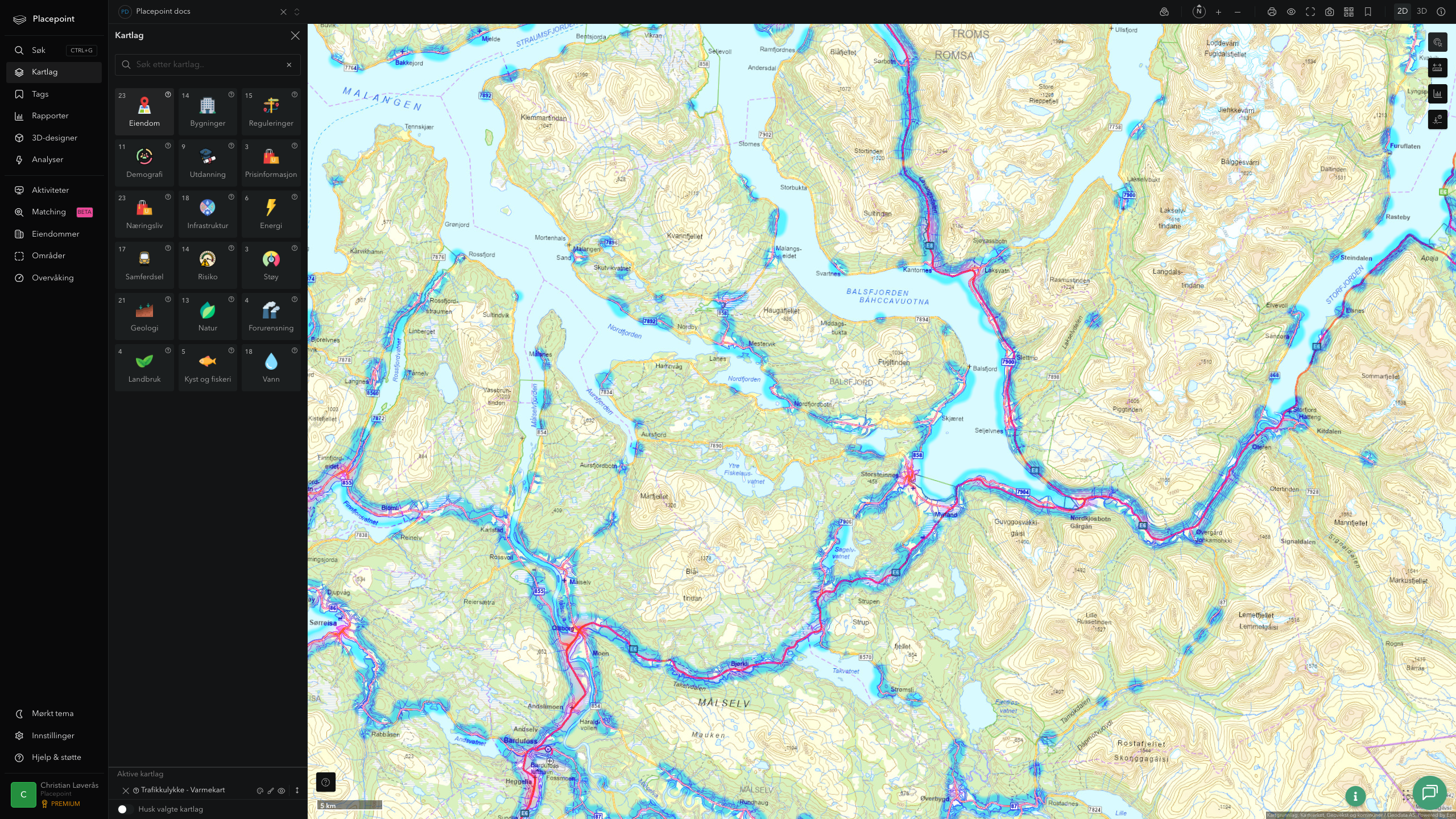Balsfjord - trafikkulykker (varmekart)