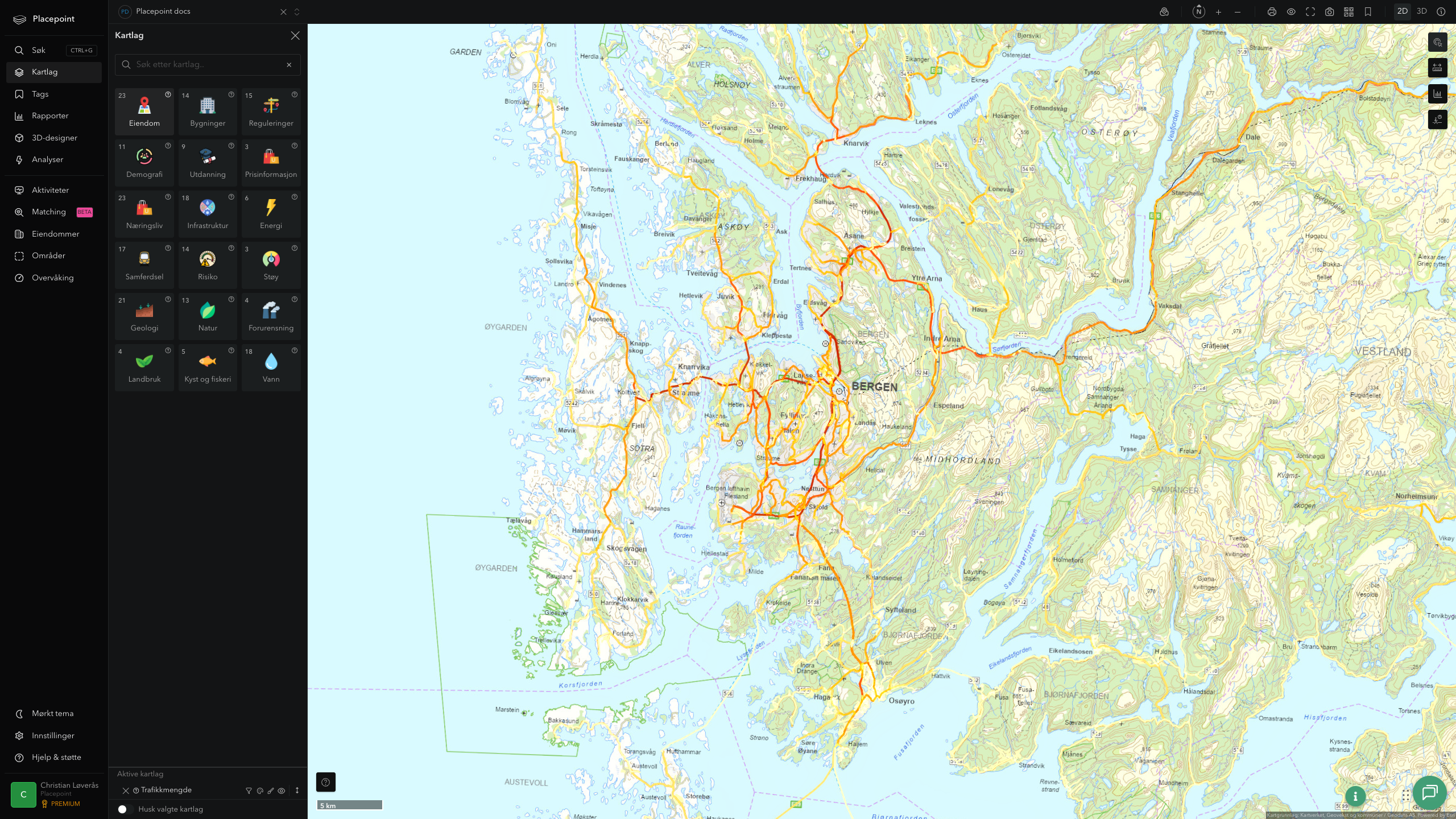 Bergen - trafikkmengde (ÅDT)