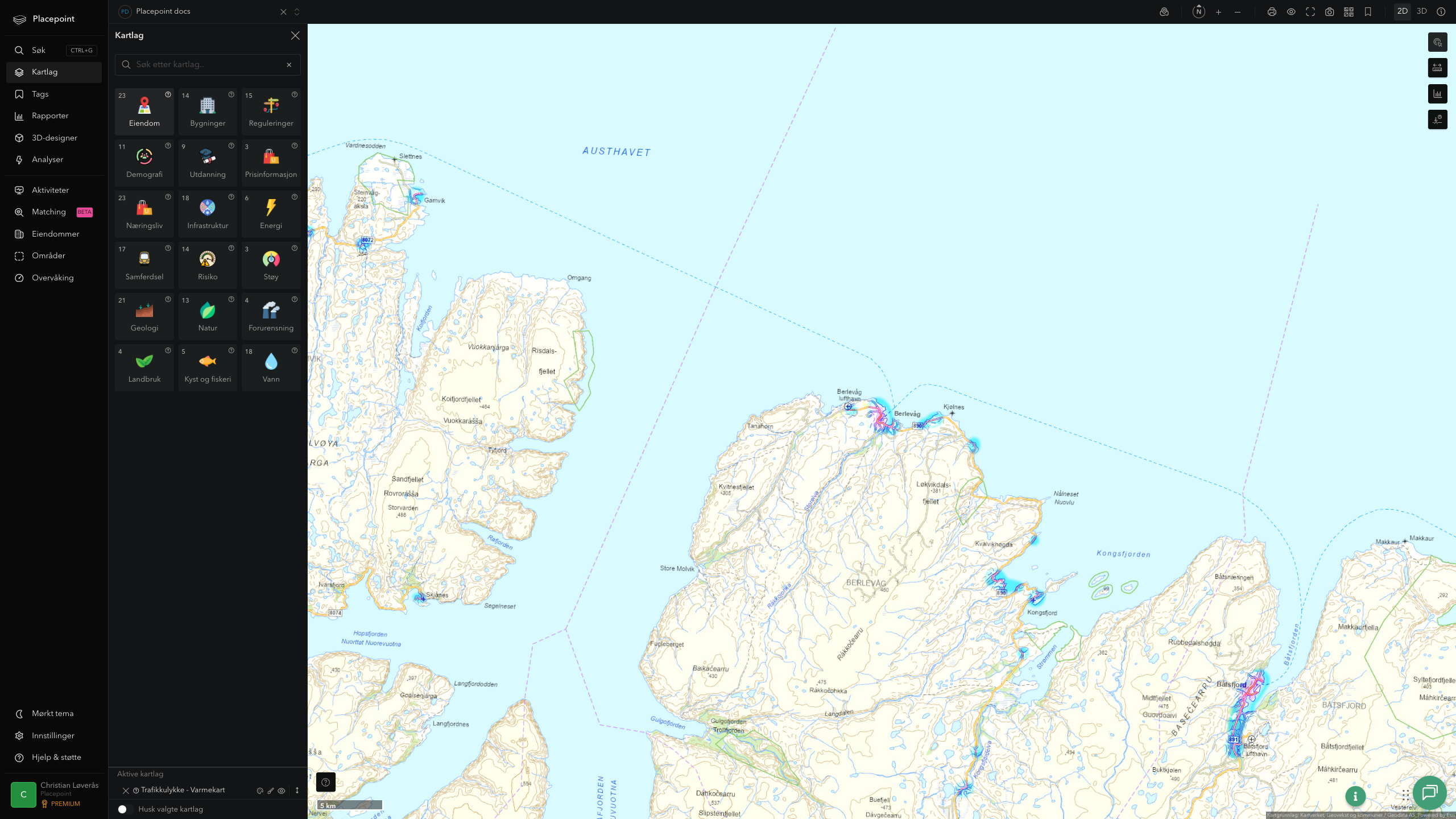 Berlevåg - trafikkulykker (varmekart)