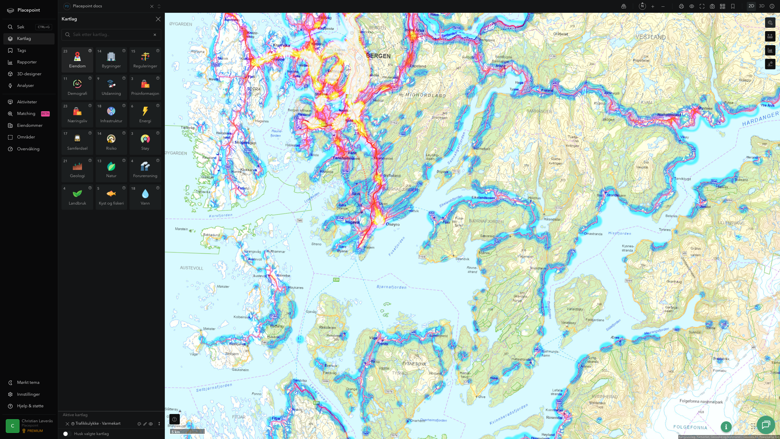 Bjørnafjorden - trafikkulykker (varmekart)
