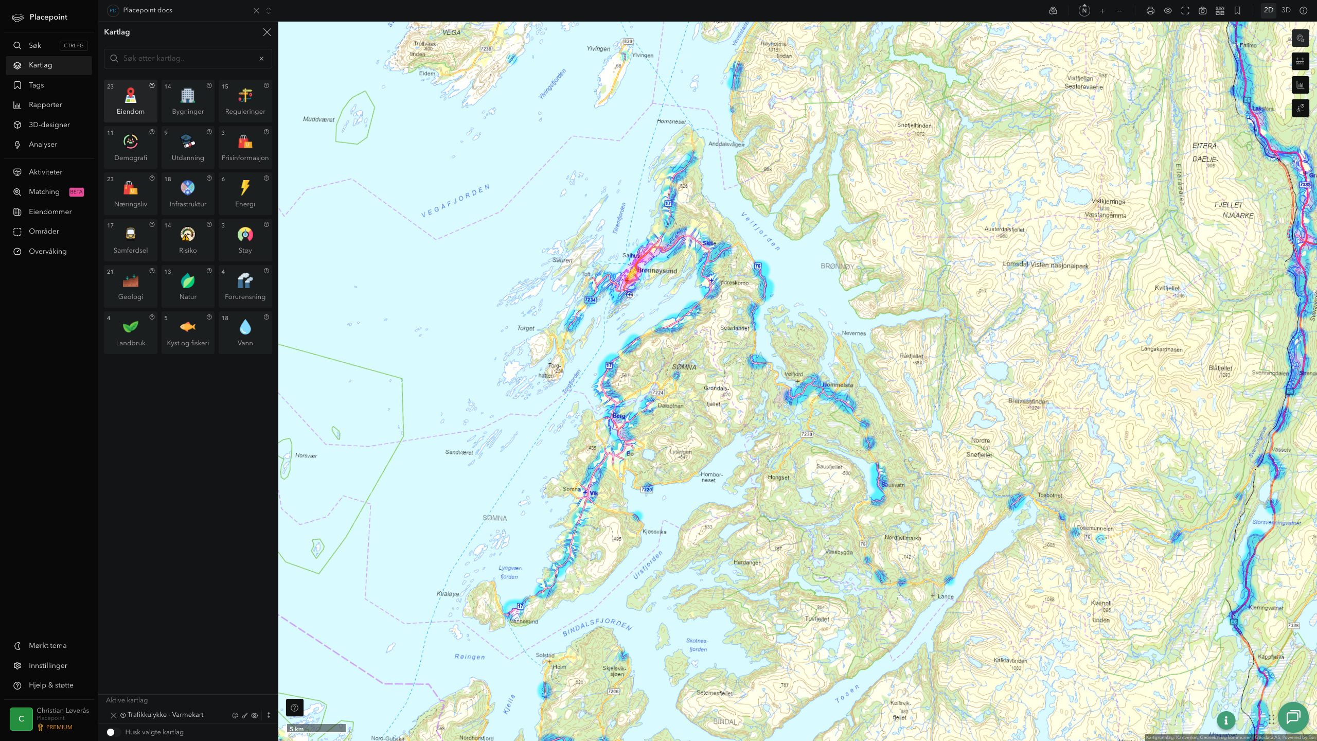 Brønnøy - trafikkulykker (varmekart)
