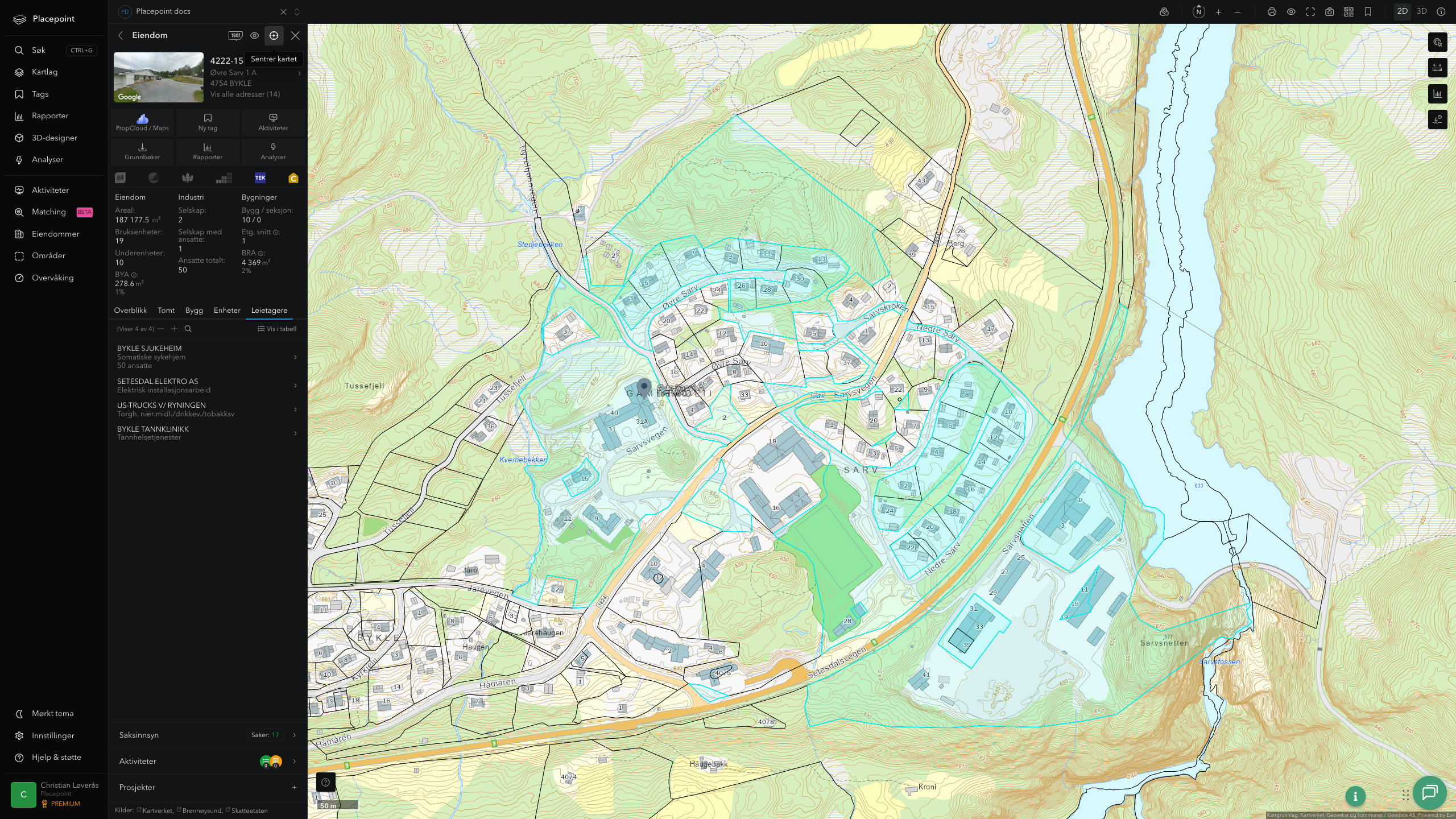 Eiendomspanel for en av Bykle kommunes eiendommer