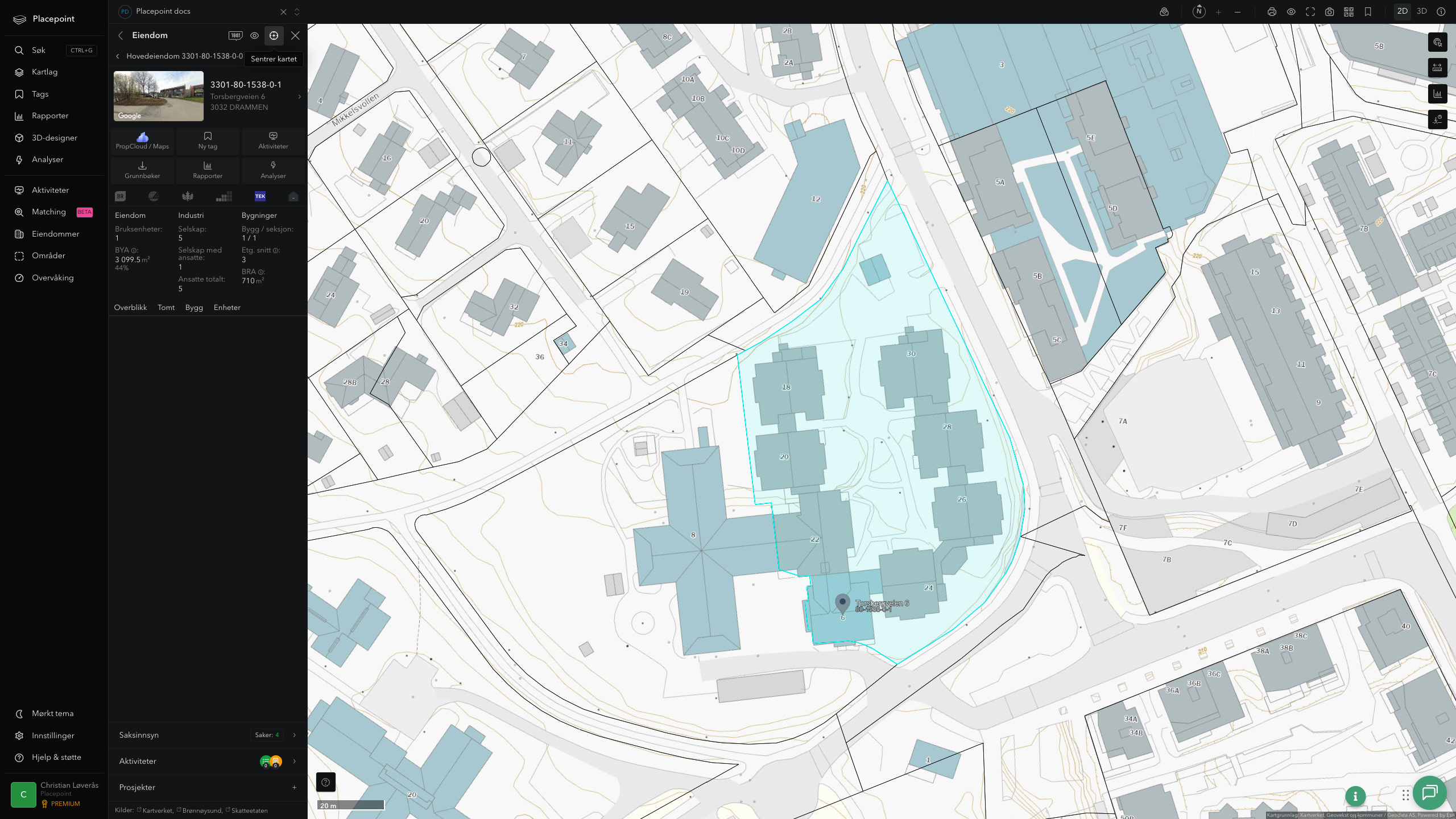 Eiendomspanel for en av Drammen kommunes eiendommer