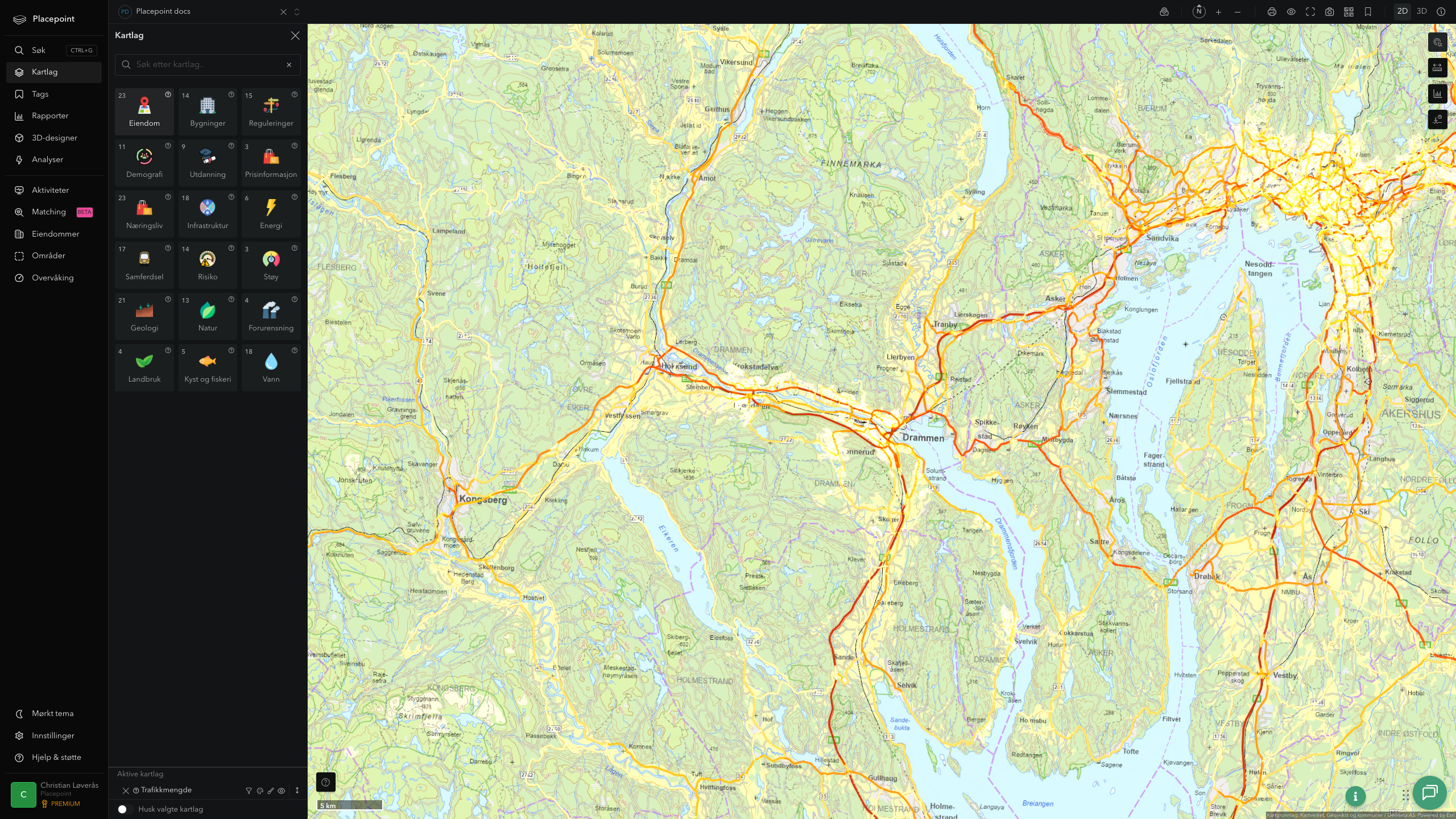 Drammen - trafikkmengde (ÅDT)