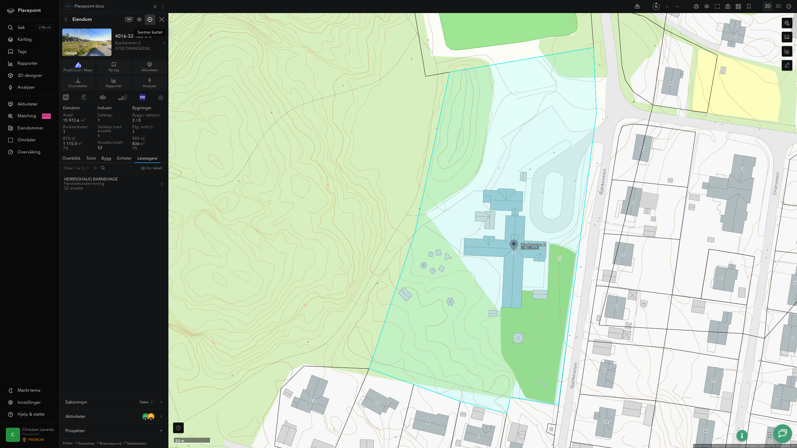 Eiendomspanel for en av Drangedal kommunes eiendommer