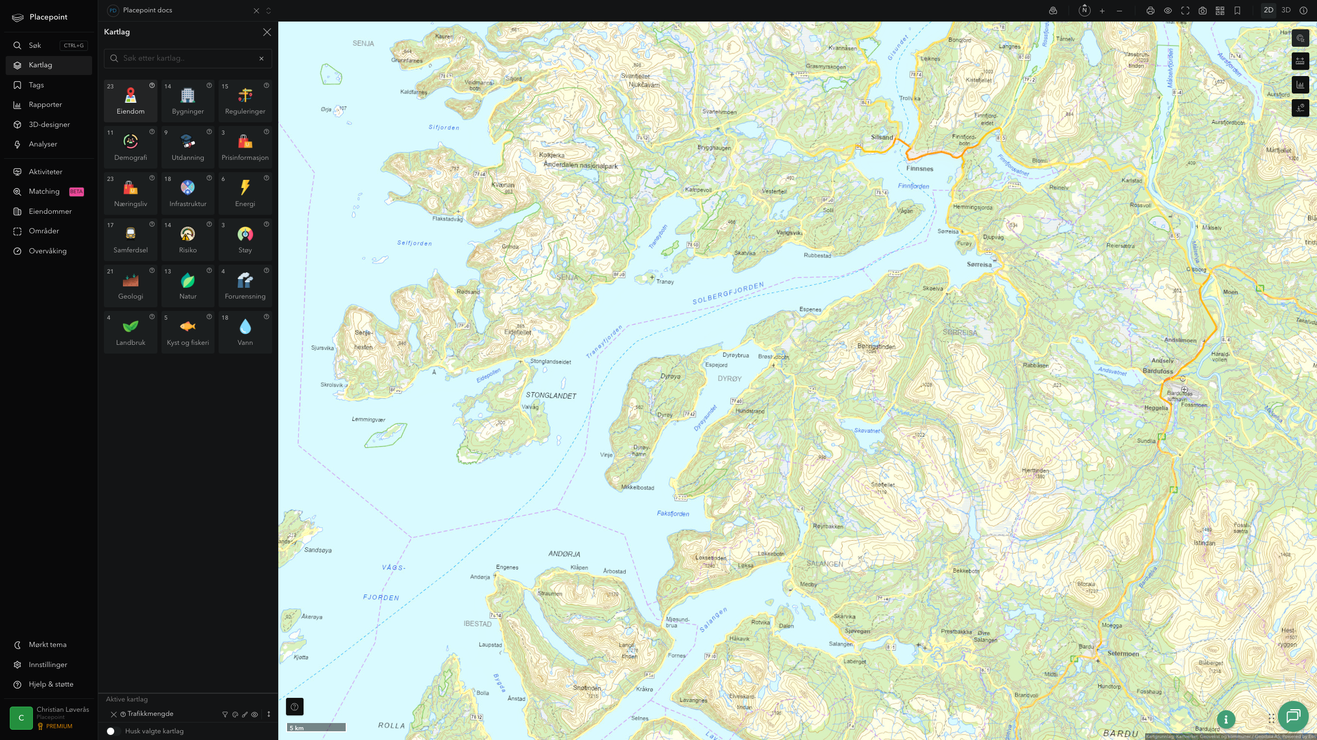 Dyrøy - trafikkmengde (ÅDT)