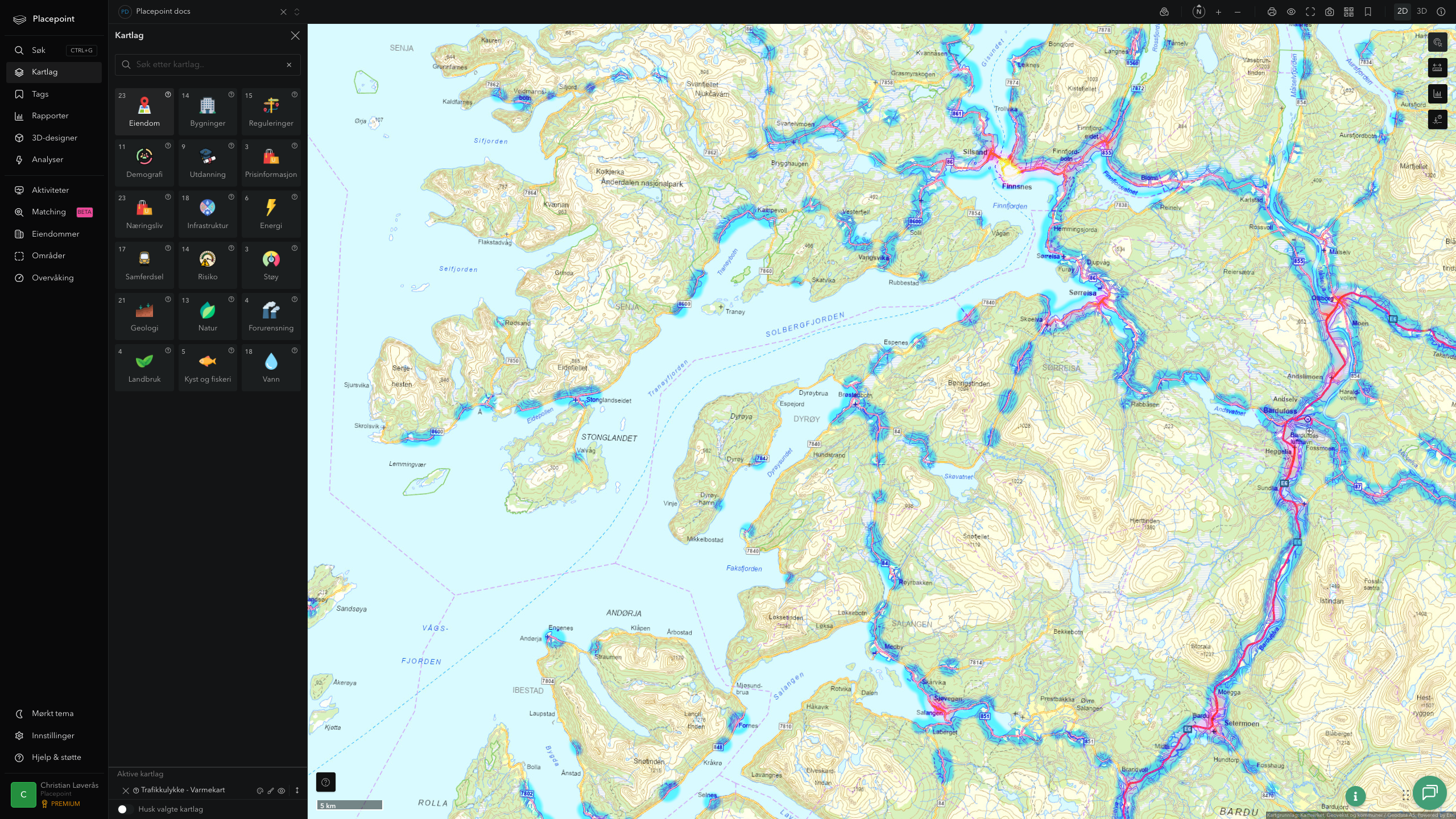 Dyrøy - trafikkulykker (varmekart)